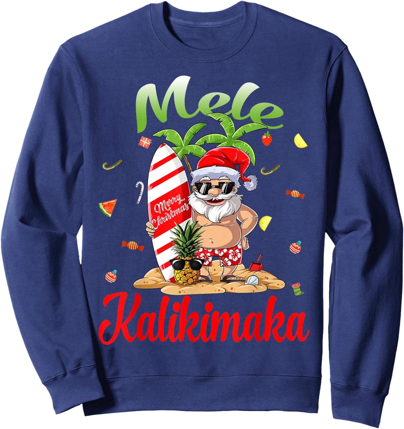 Mele Kalikimaka Christmas Santa Shaka Hawaii Sweatshirt - Sweatshirt | Navy
