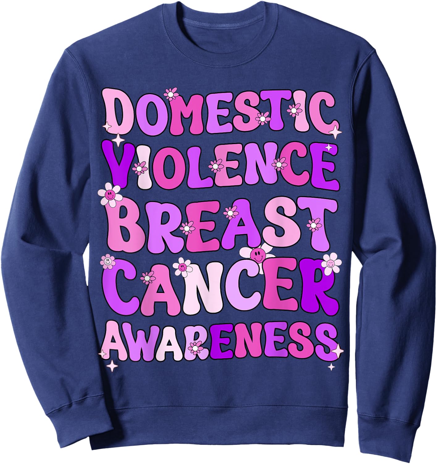 Groovy Domestic Violence And Breast Cancer Awareness Month Sweatshirt - Sweatshirt | Navy