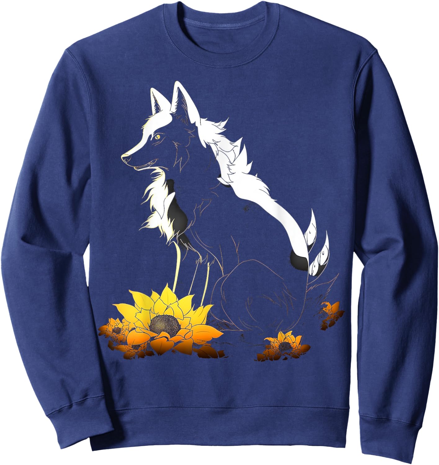 Wolf Lover Artwork | Flowers Animal Motif Wolf Sweatshirt - Sweatshirt | Navy