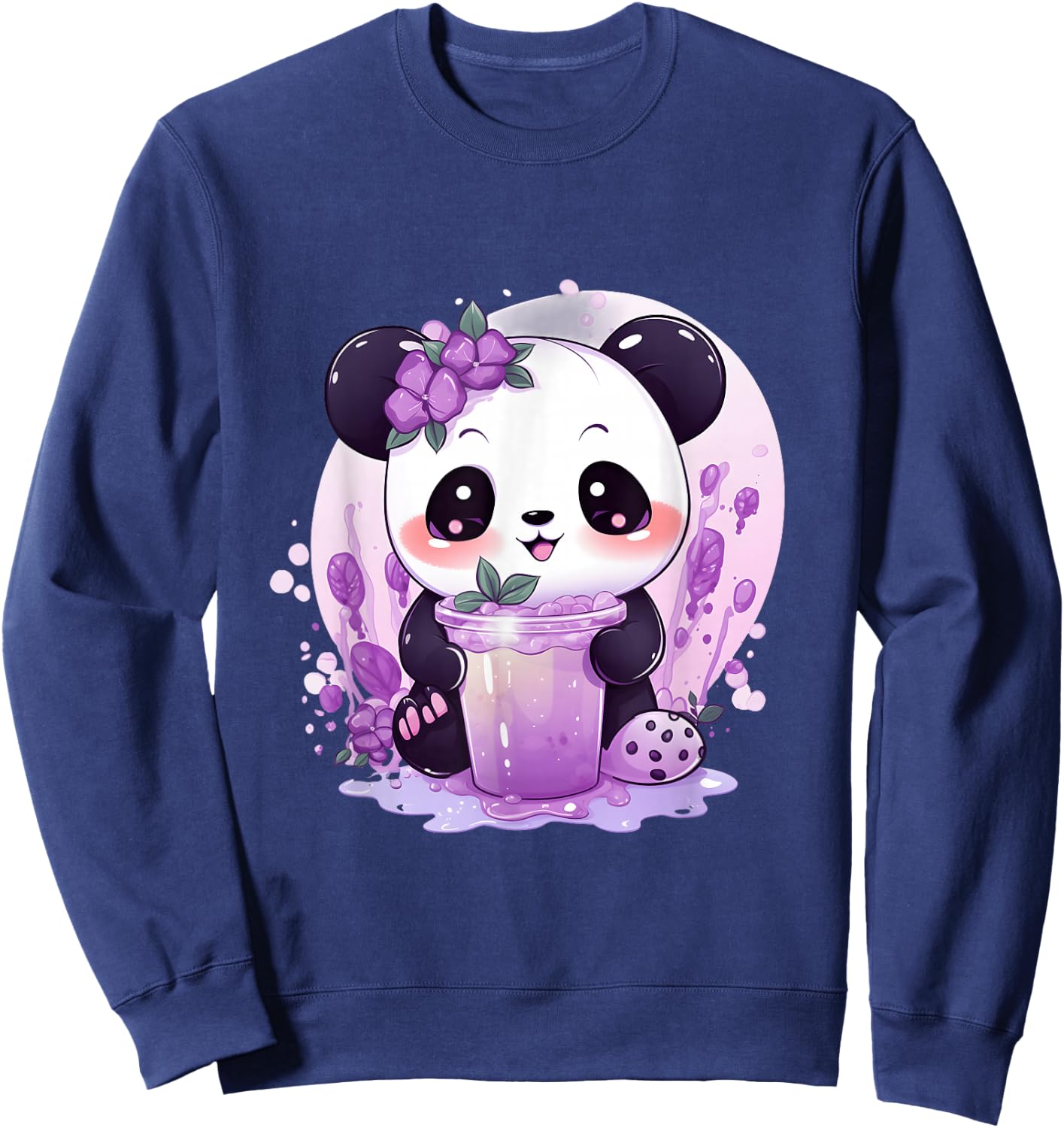 Otaku Kawaii Anime Panda Drinks Boba Tea Bubble Sweatshirt - Sweatshirt | Navy