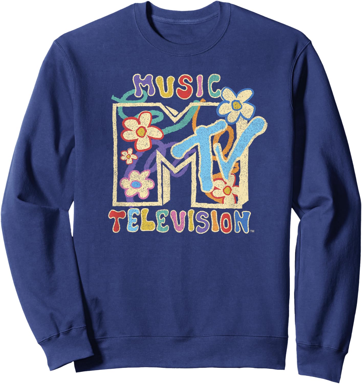 MTV Music Television Distressed Kid Drawn Classic Logo Sweatshirt - Sweatshirt | Navy