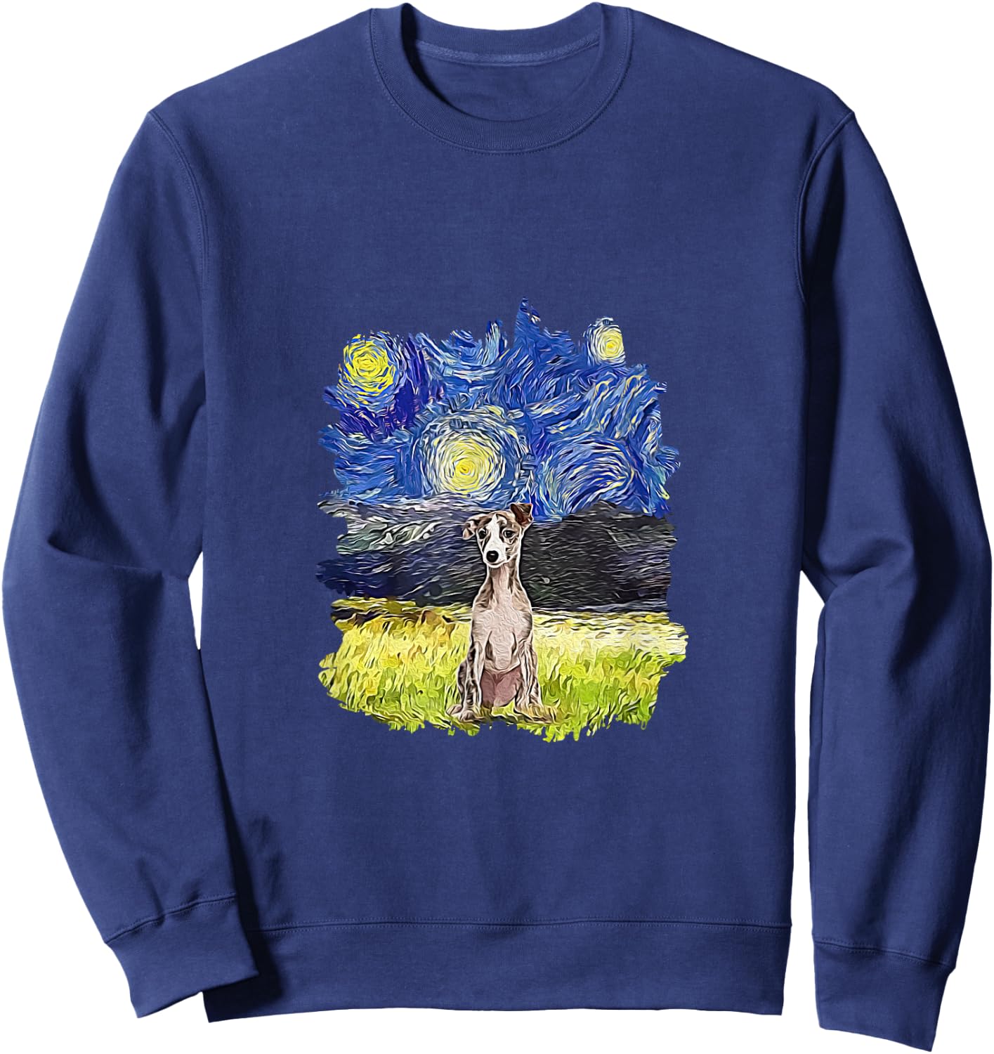 Starry Night Impressionist - Dog Art Whippet Sweatshirt - Sweatshirt | Navy