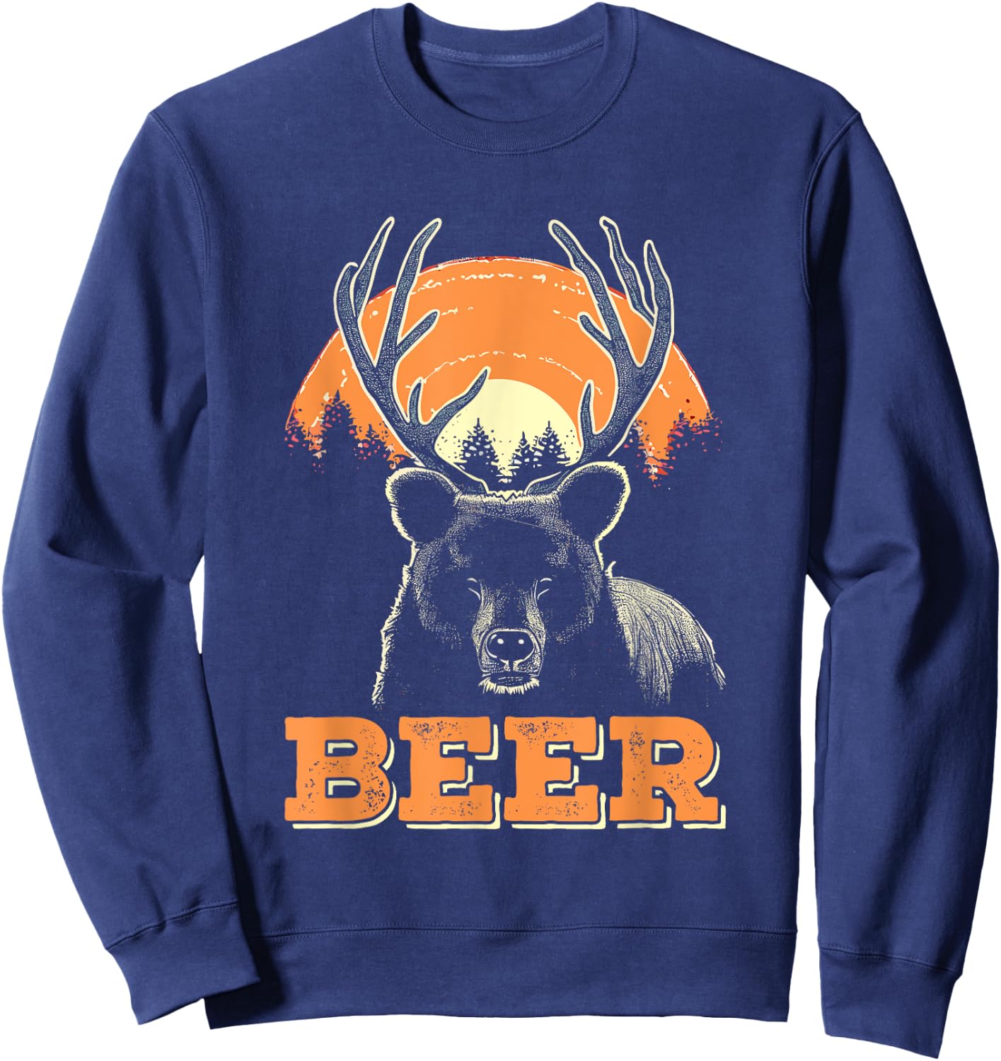 Bear Deer Beer - Vintage Funny Bear + Dear Pun Sweatshirt - Sweatshirt | Navy