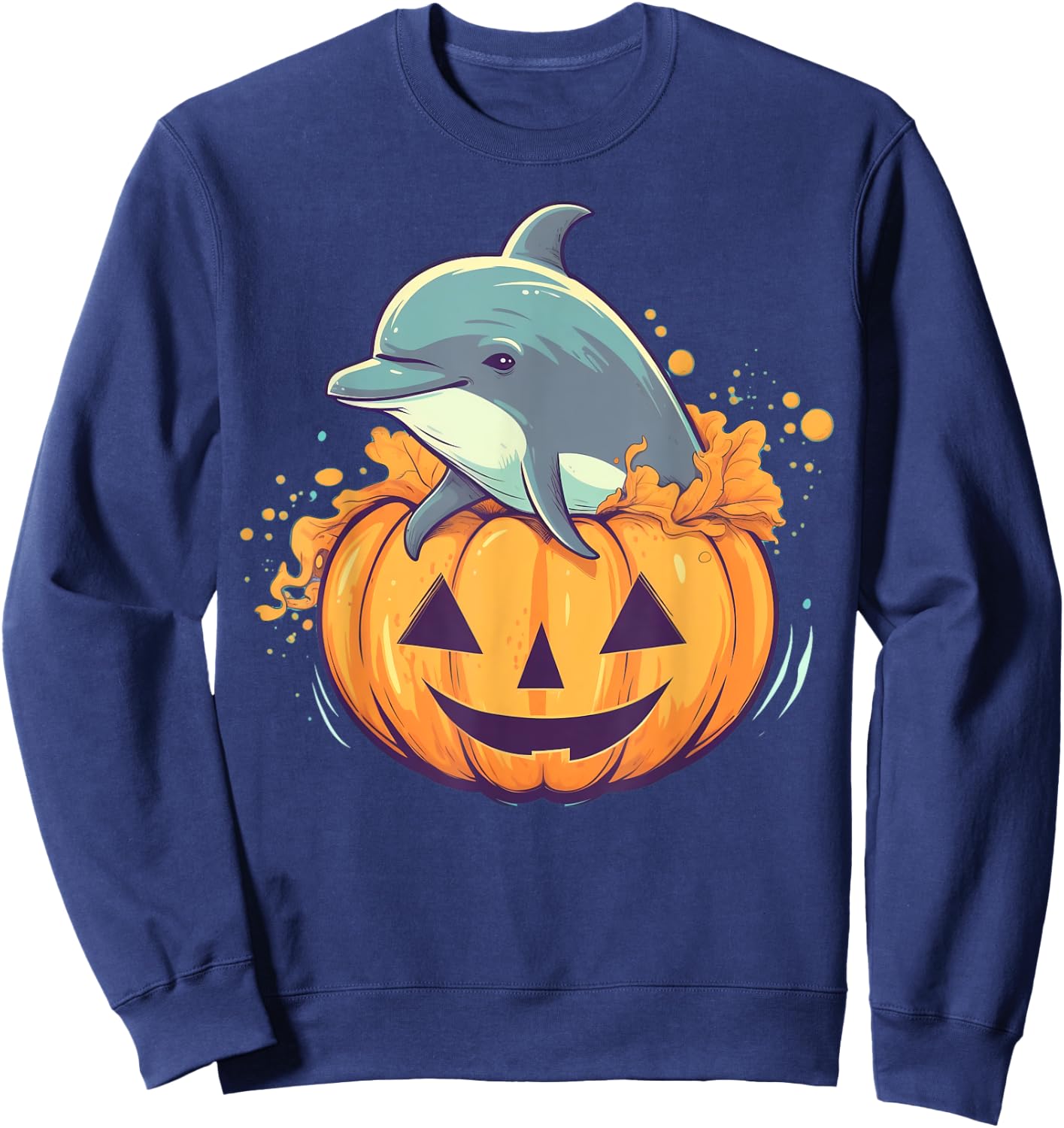 Pumpkin Dolphin costume on Dolphin Halloween Sweatshirt - Sweatshirt | Navy