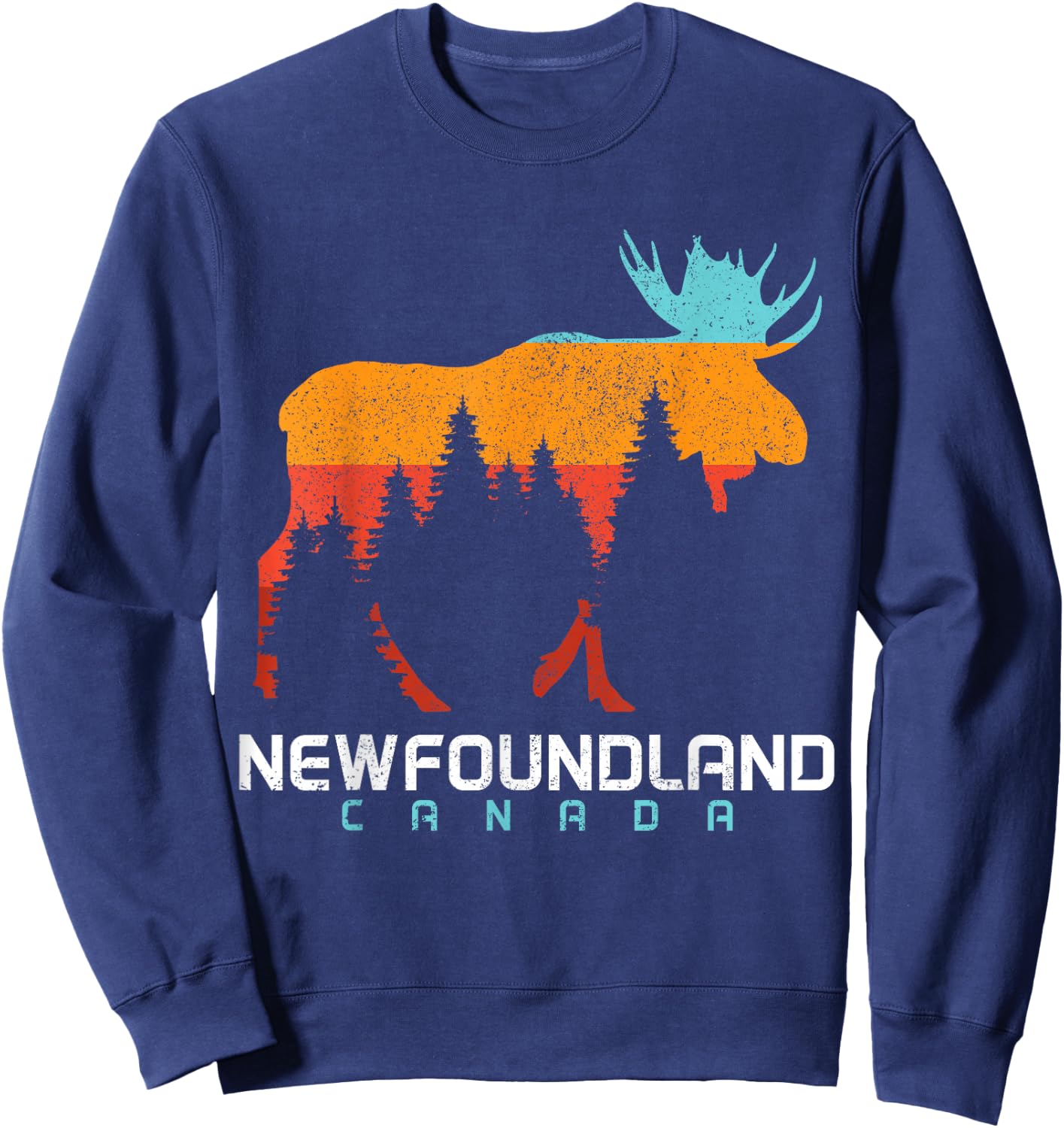 Newfoundland Canada Vintage Pride Souvenir Moose Nature Sweatshirt - Sweatshirt | Navy