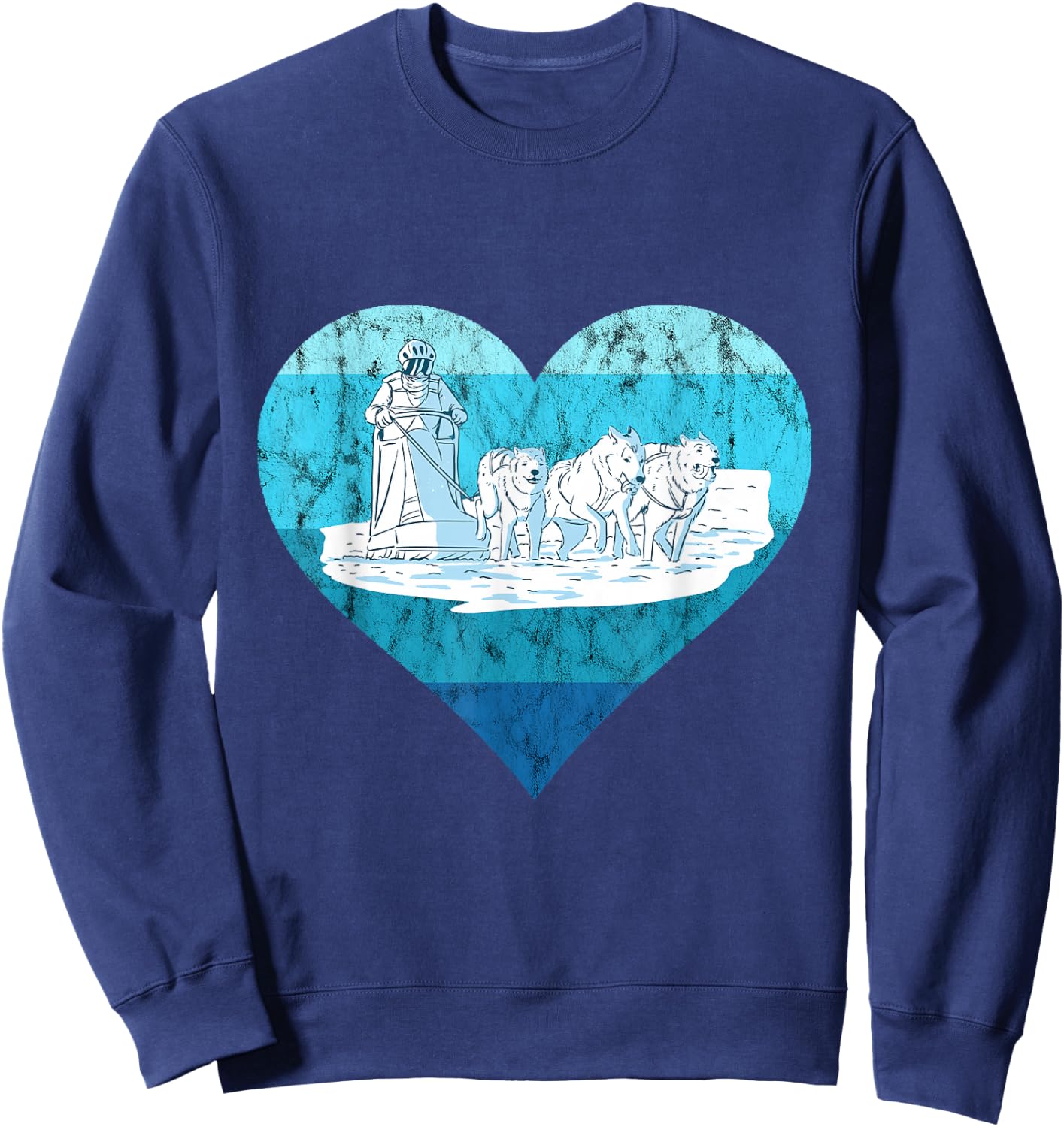Winter Sport Vintage Sled Dog Snow Sleding Sleigh Mushing Sweatshirt - Sweatshirt | Navy