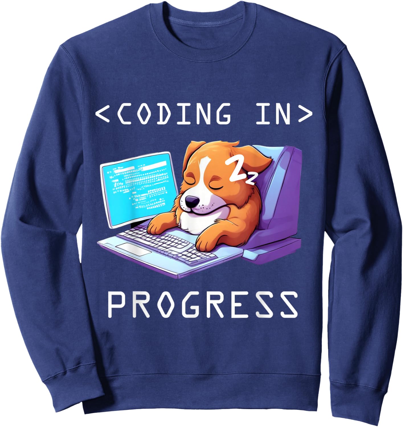 Funny Programming Cute Developer Dog Sleeping Coder Coding Sweatshirt - Sweatshirt | Navy