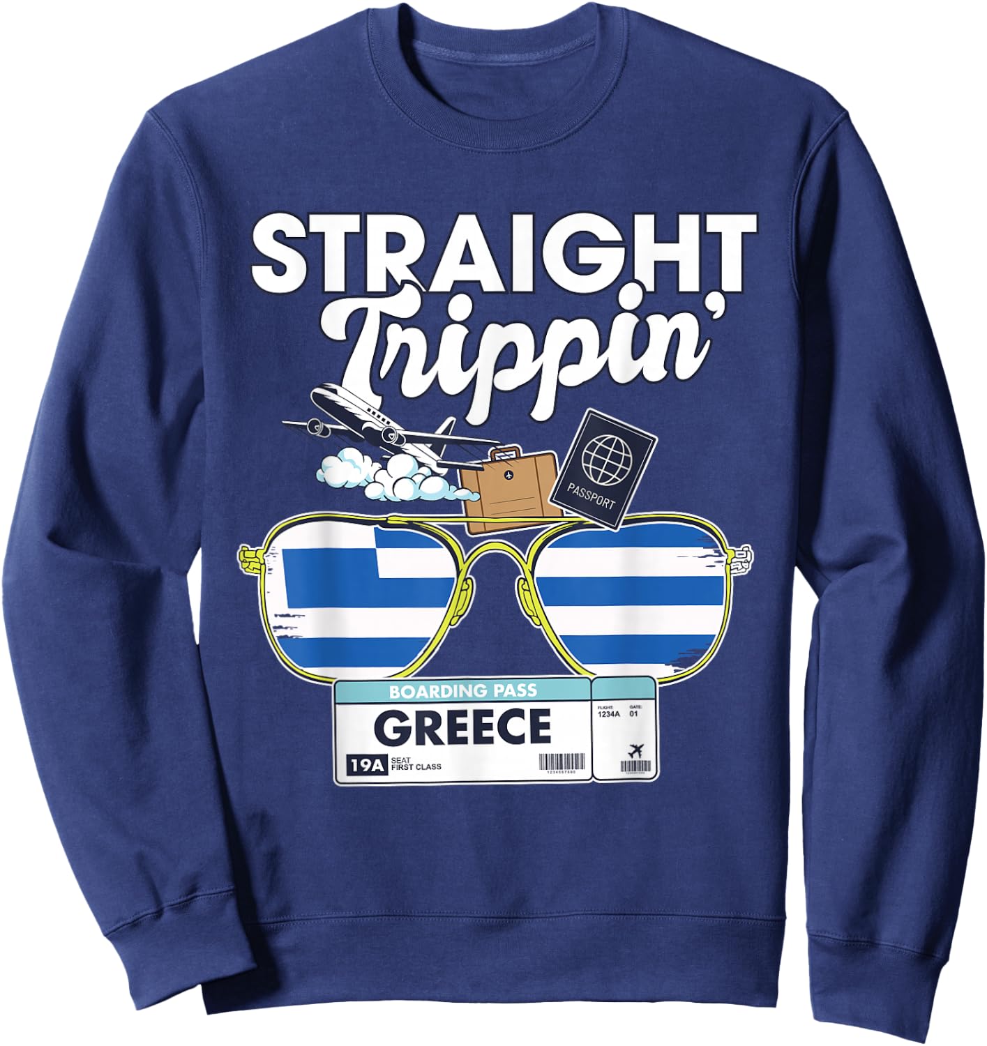 Straight Trippin' Greece Vacation Tour Travel Trip Matching Sweatshirt - Sweatshirt | Navy