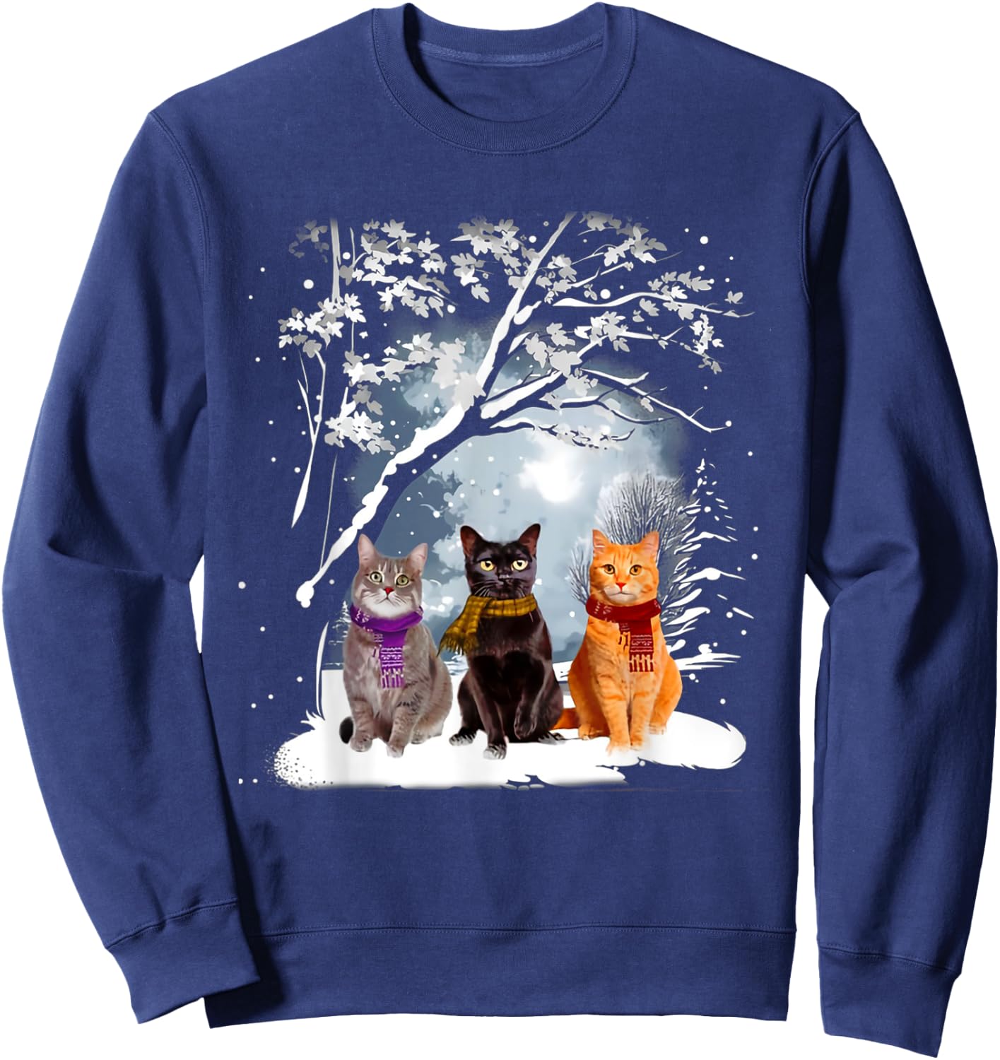 Three Cats Play Snow Winter Funny Cat Lover Merry Christmas Sweatshirt - Sweatshirt | Navy