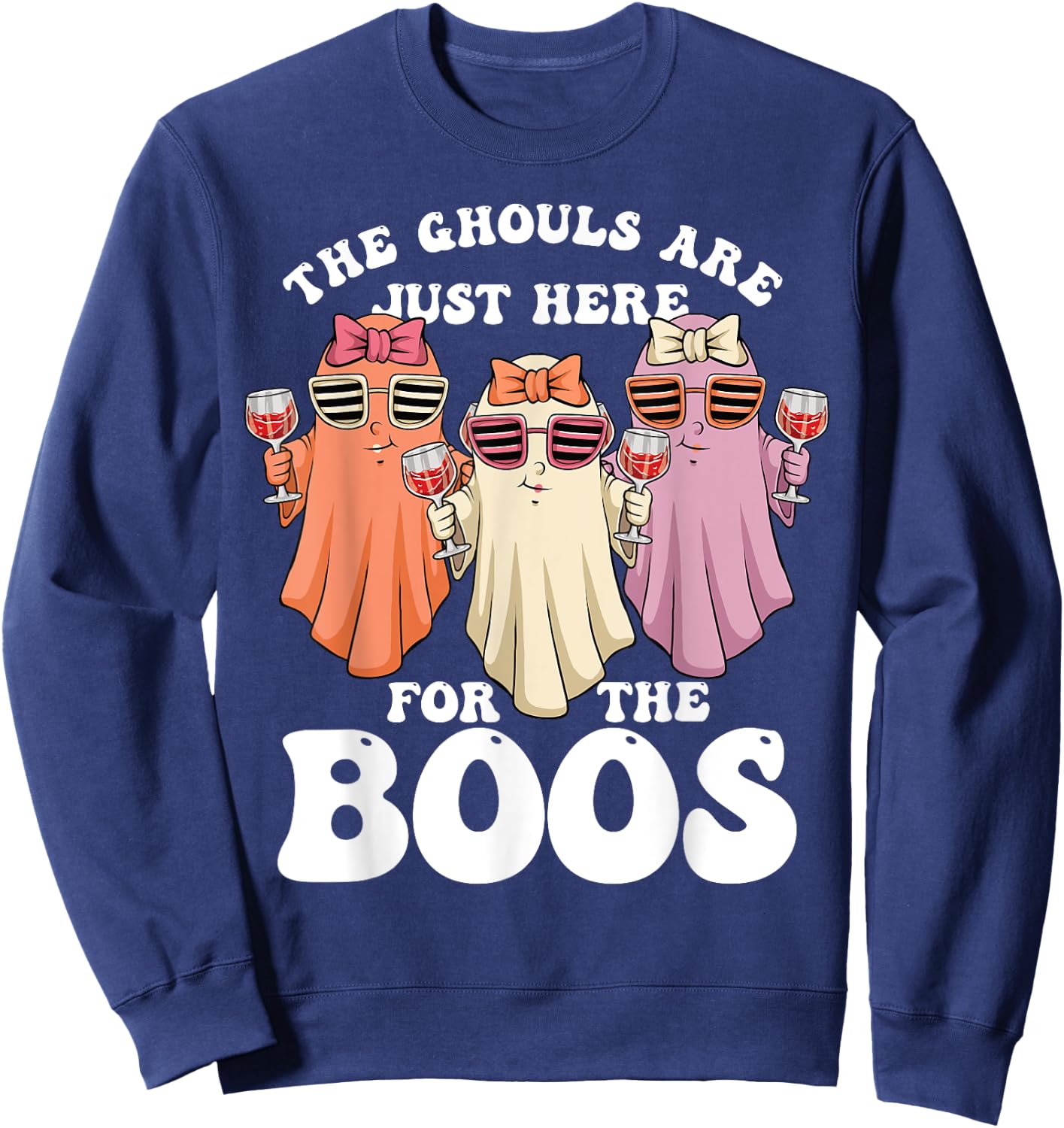 Ghouls Just Here for the Boos Halloween Ghosts Women Sweatshirt - Sweatshirt | Navy