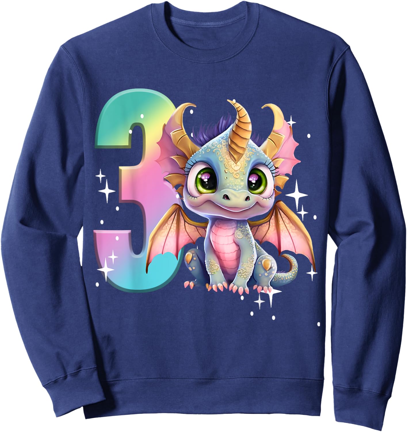 3rd Birthday Shirt Dragon Party Rainbow Girl Toddler Three 3 Sweatshirt - Sweatshirt | Navy