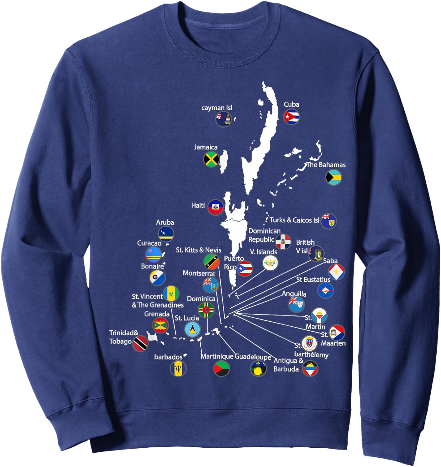 Caribbean islands Flags & map, Caribbean sea vacations Sweatshirt - Sweatshirt | Navy