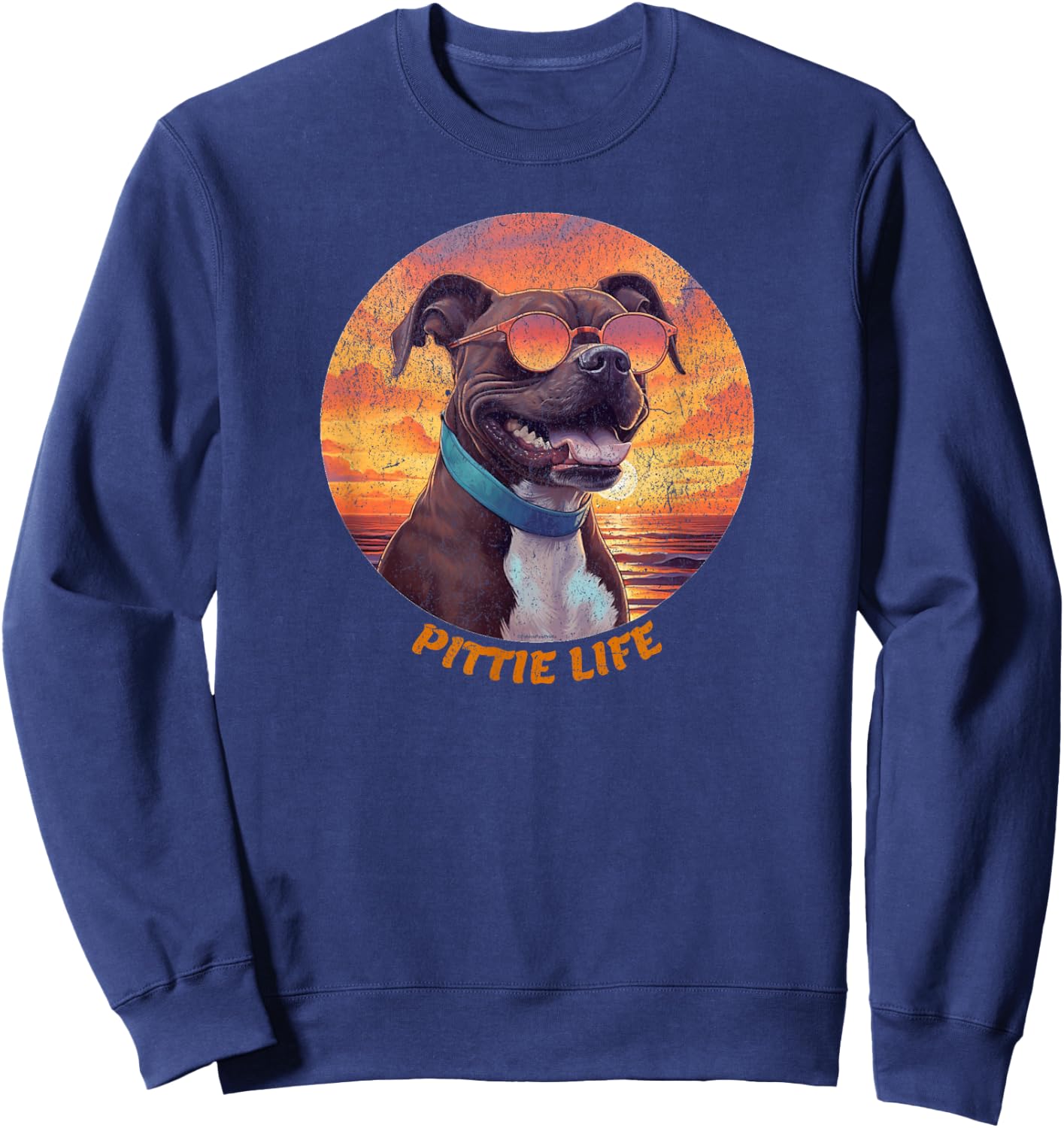 Cute Pittie Life, Pitbull Dog, Retro Sunset, Funny Sweatshirt - Sweatshirt | Navy