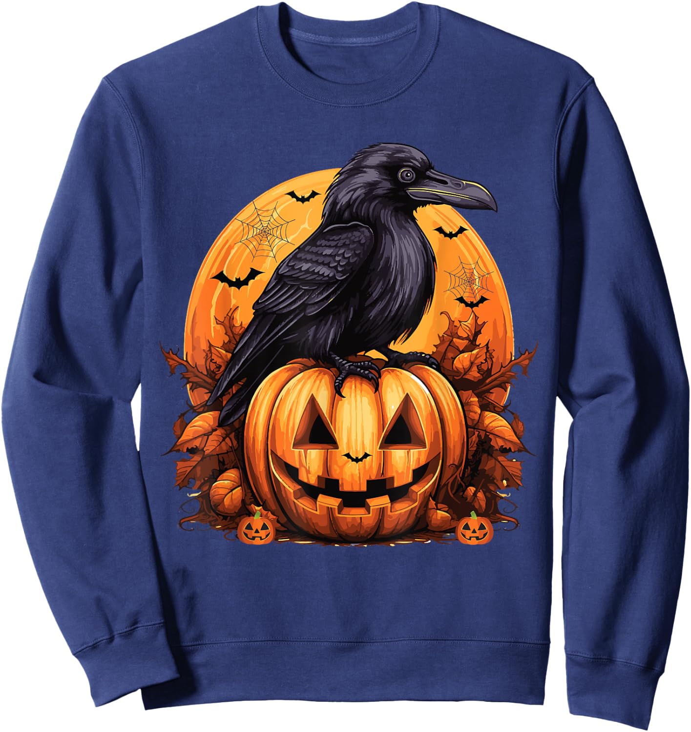 Crow Bird on Pumpkin Crow and Jack o lantern Halloween Party Sweatshirt - Sweatshirt | Navy