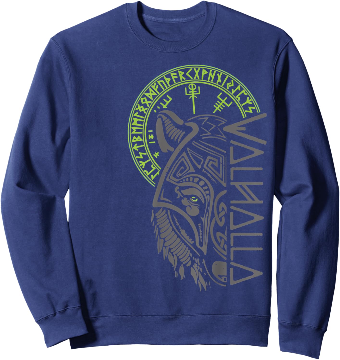 Valhalla Wolf Mask Odin Runes Norse Compass Viking Sweatshirt - Sweatshirt | Navy