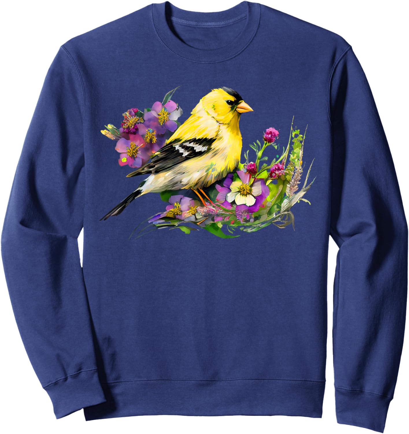 American Goldfinch Wild Backyard Birds Flower Garden Birders Sweatshirt - Sweatshirt | Navy