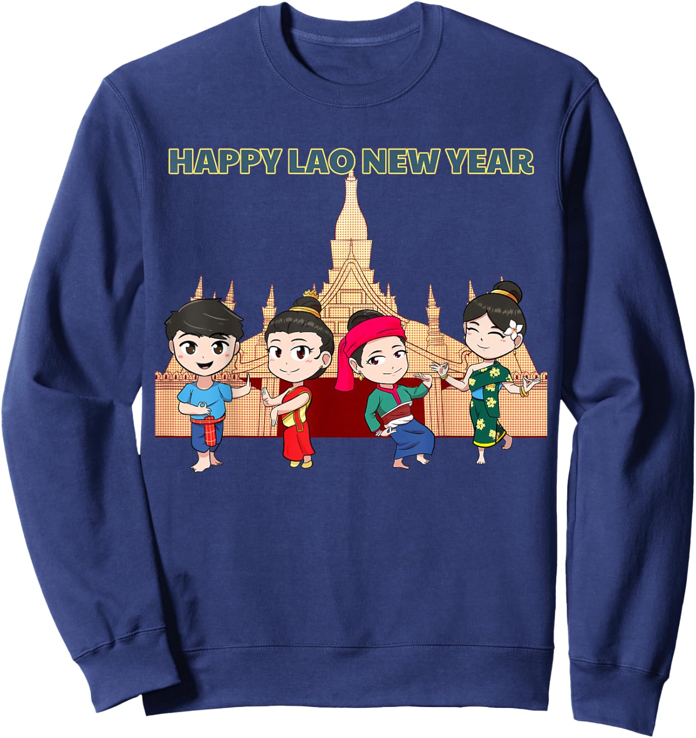 Laos Laotian Pi Mai Lao New Year Temple Sweatshirt - Sweatshirt | Navy
