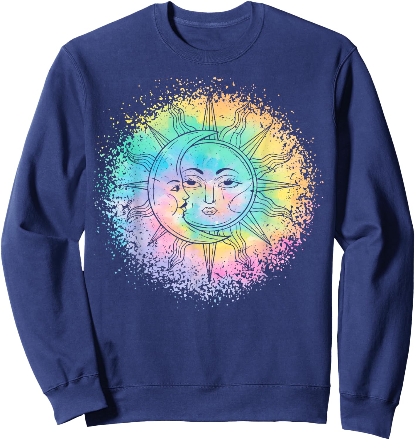 Sun and Moon Tie Dye casual Hipster Boho Funny Cute graphic Sweatshirt - Sweatshirt | Navy