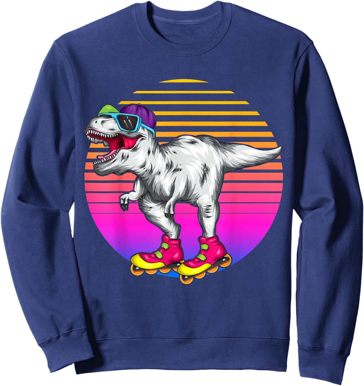 Funny Skating T Rex Dinosaur Roller Skating Lover Skater Sweatshirt - Sweatshirt | Navy