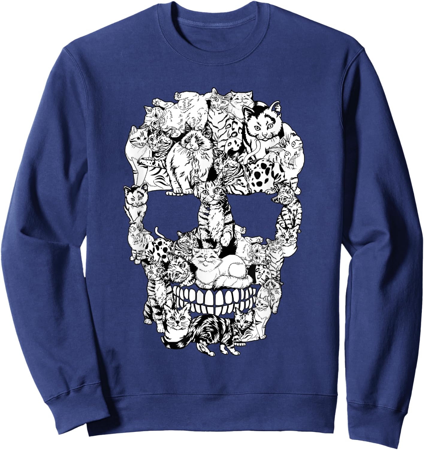 Funny Cat Skull Skeleton Halloween Costume Men Women Kids Sweatshirt - Sweatshirt | Navy