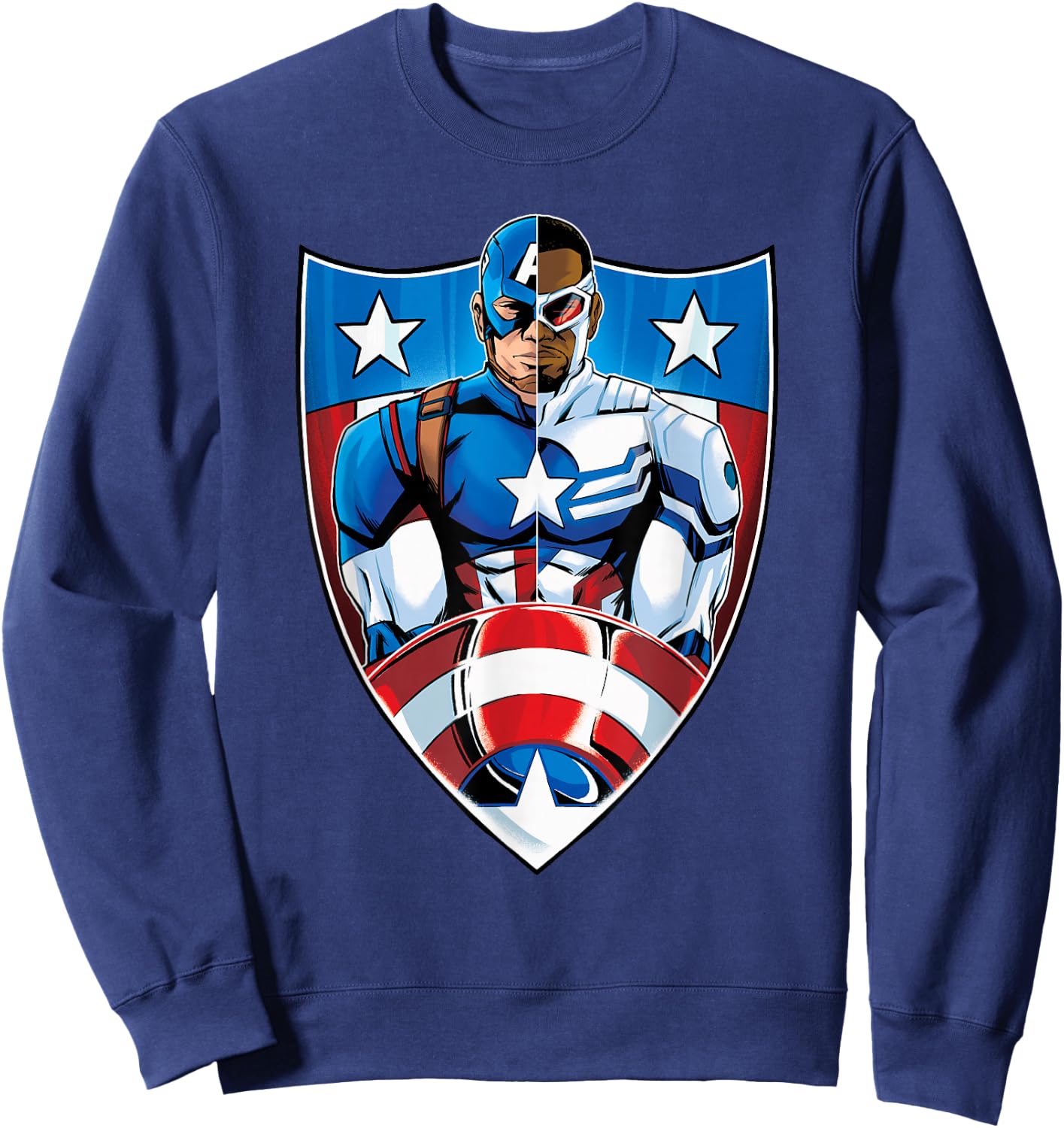 Marvel Captain America Steve Rogers and Sam Wilson on Shield Sweatshirt - Sweatshirt | Navy
