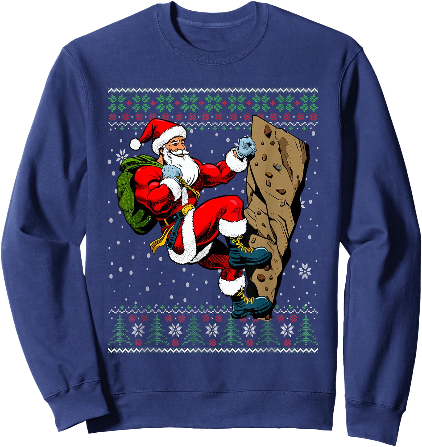 Christmas Santa Rock Climbing Ugly Christmas Sweater Sweatshirt - Sweatshirt | Navy