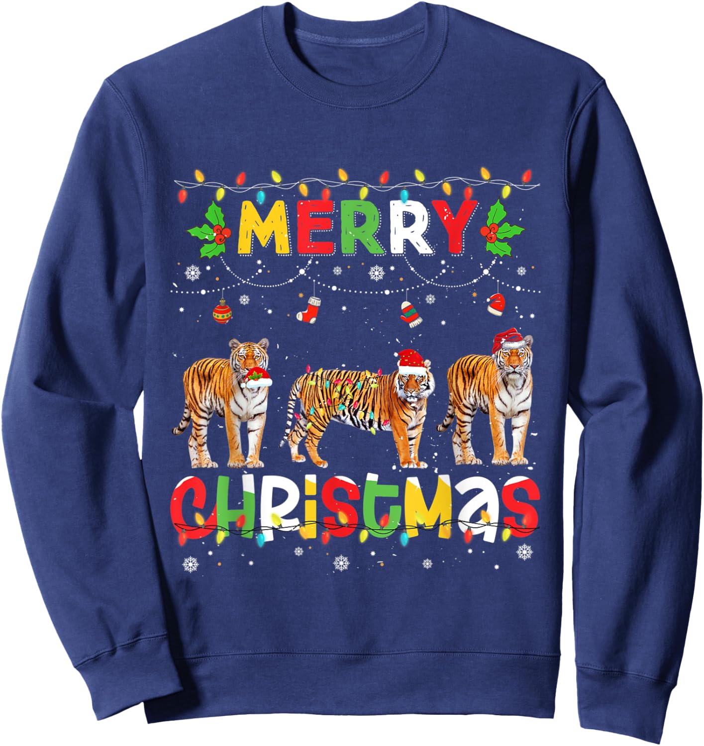 Merry Christmas Tiger Animals Squad Christmas Pajama Sweatshirt - Sweatshirt | Navy