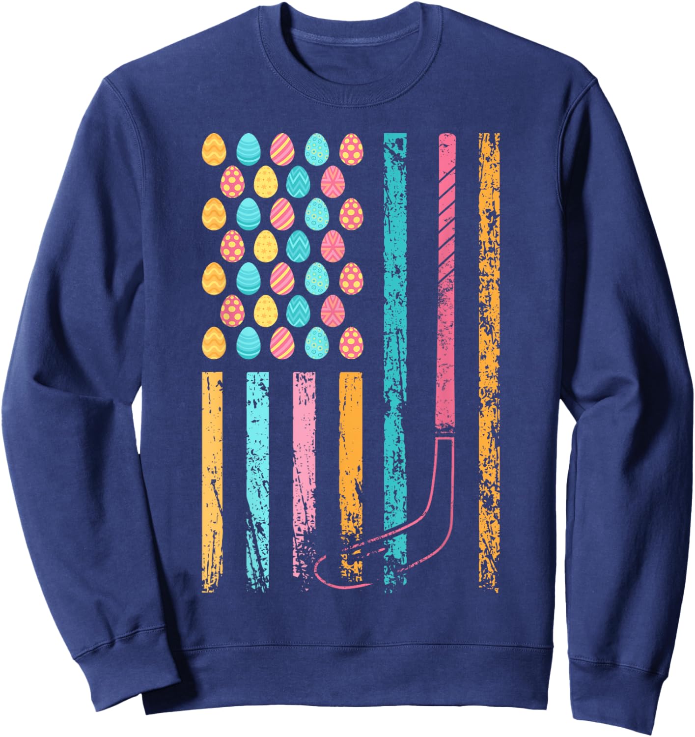 American Sports Flag Easter Egg Decor Ice Hockey Sweatshirt - Sweatshirt | Navy