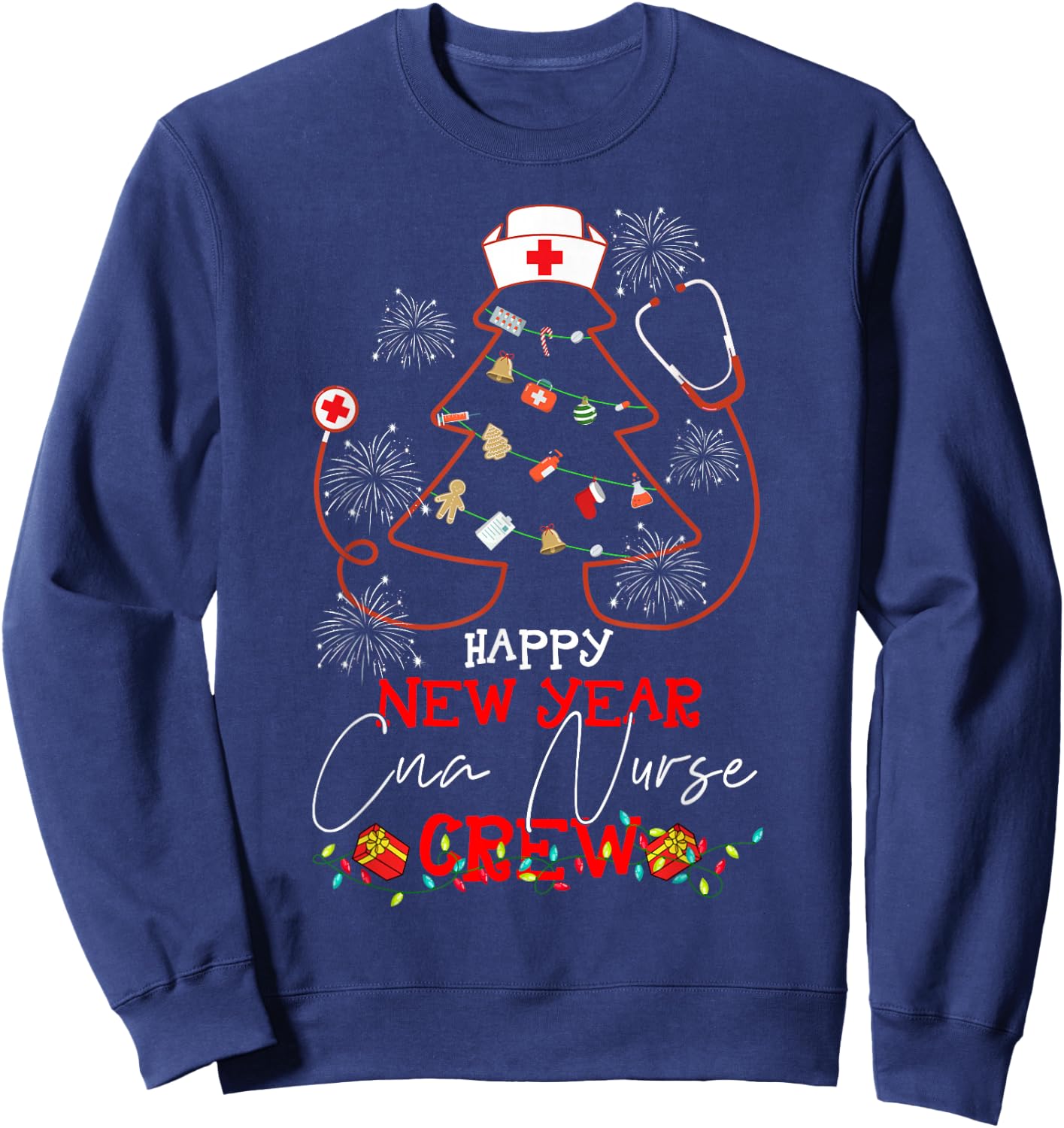 Happy New Year CNA Nurse Crew Reindeer Nurse Christmas Sweatshirt - Sweatshirt | Navy