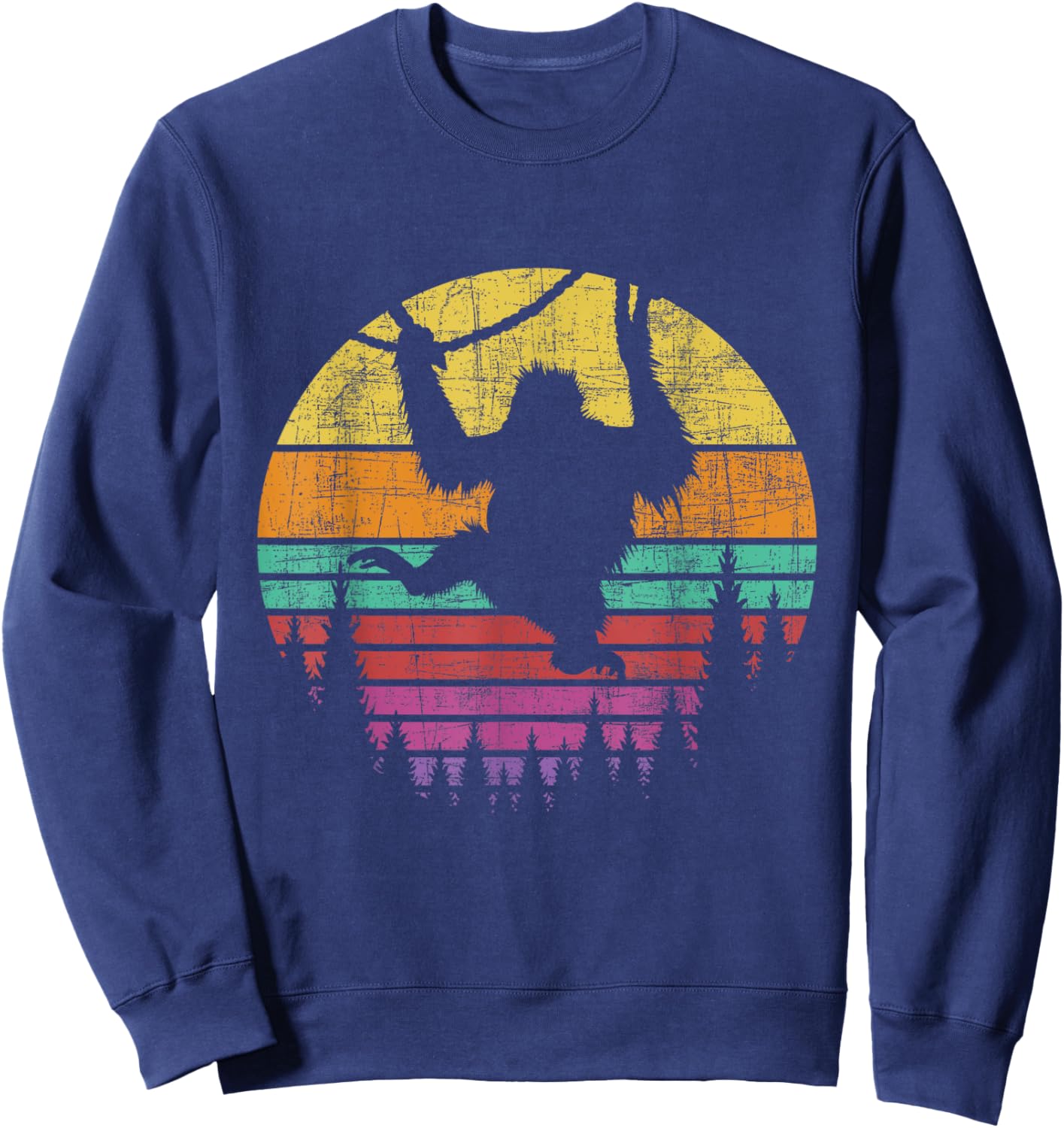 Retro Vintage Hanging Monkey - Safari Jungle Animal Lover Sweatshirt - Sweatshirt | Navy