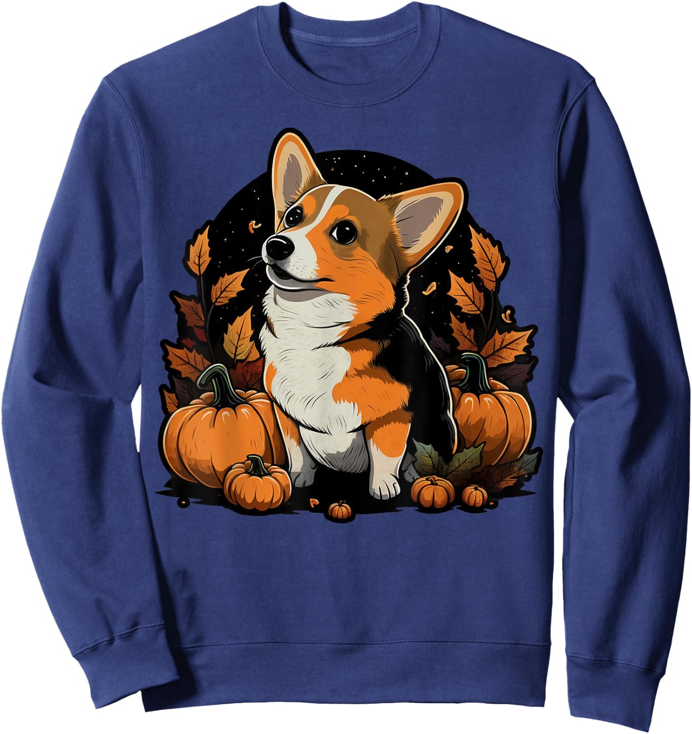 Pumpkin Welsh Corgi costume on Welsh Corgi Halloween Sweatshirt - Sweatshirt | Navy