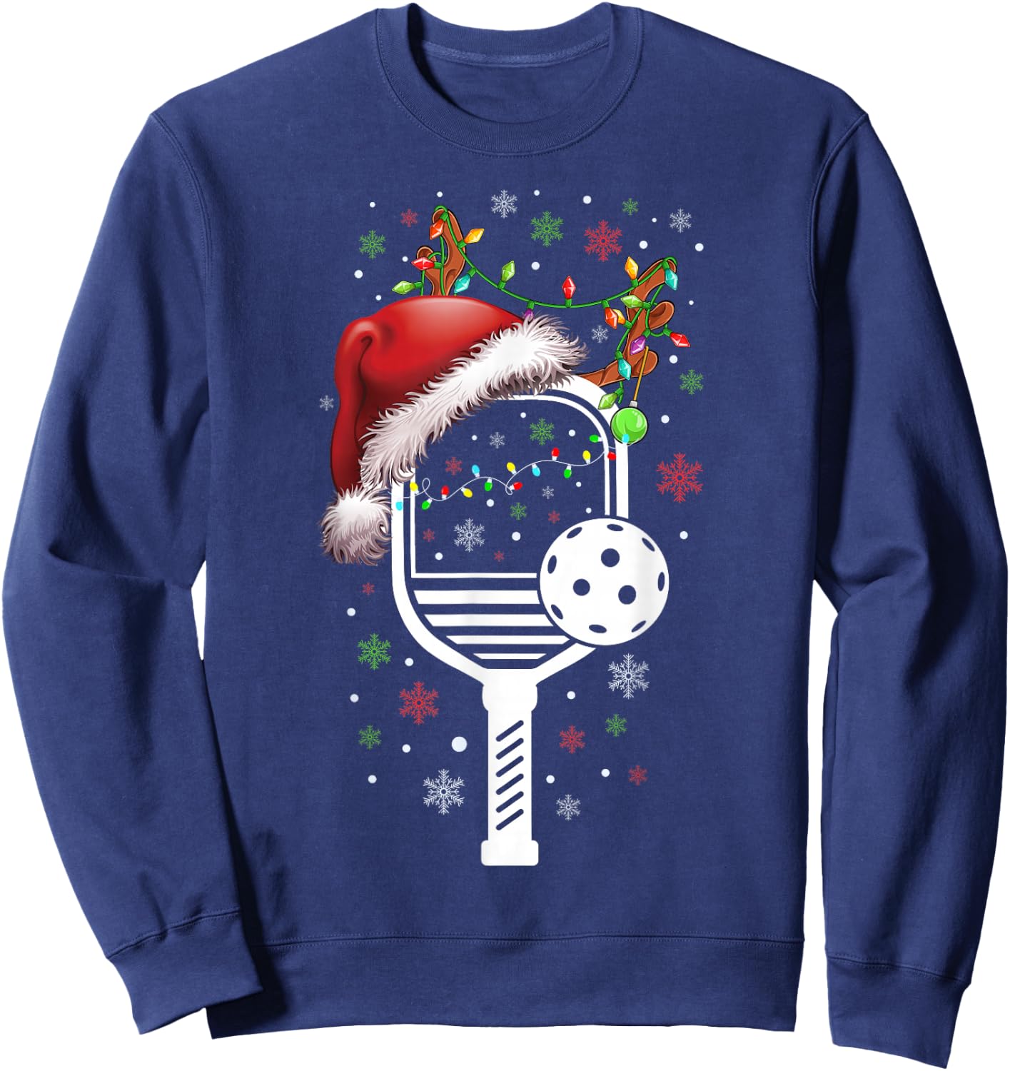 Pickleball Player Christmas Holiday Reindeer Xmas Women Men Sweatshirt - Sweatshirt | Navy