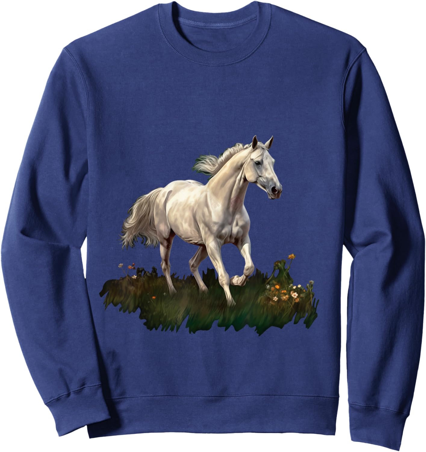 White horse style realistic painting on a meadow Sweatshirt - Sweatshirt | Navy