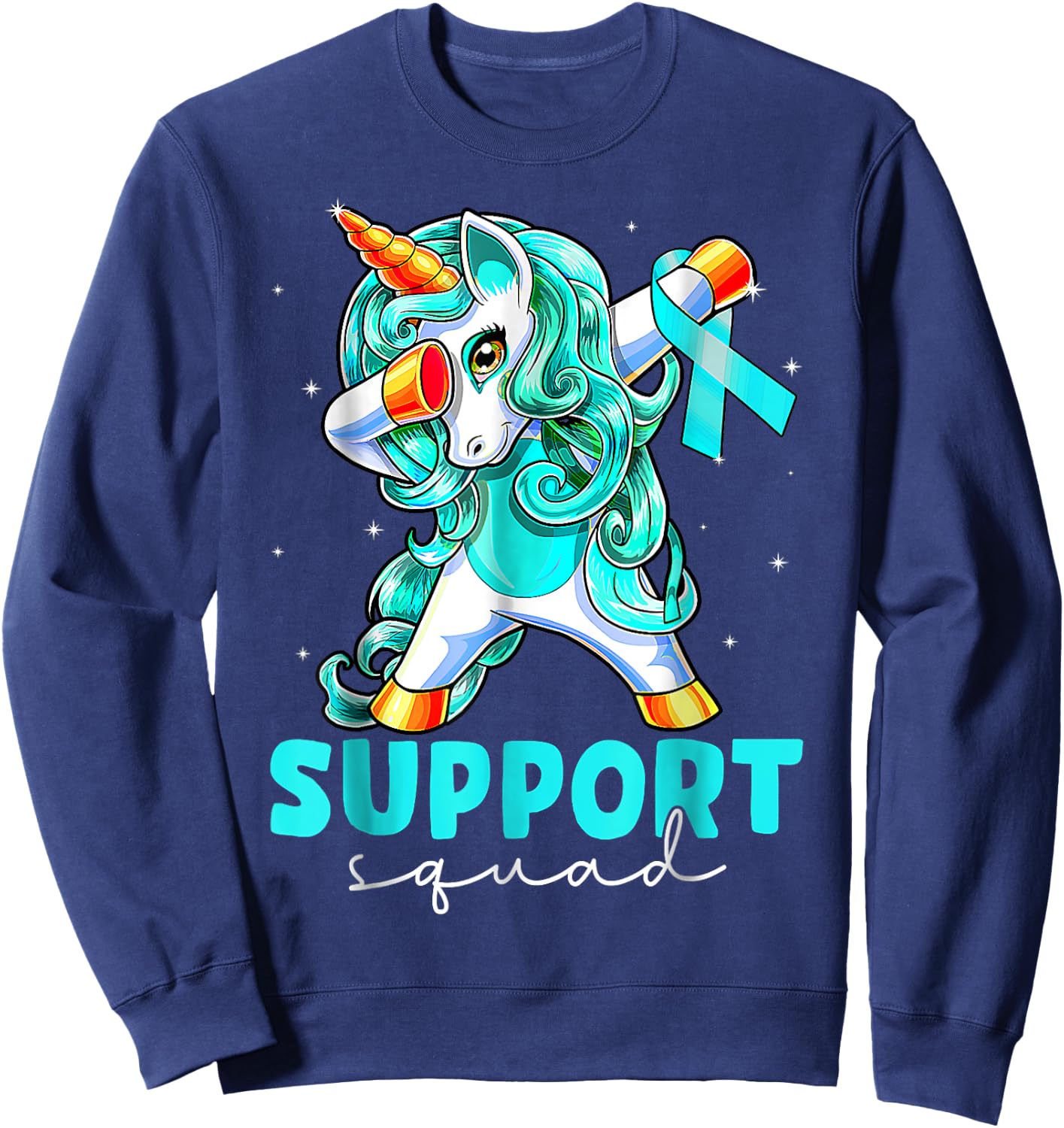 Support Squad Sexual Assault Awareness Teal Unicorn Sweatshirt - Sweatshirt | Navy