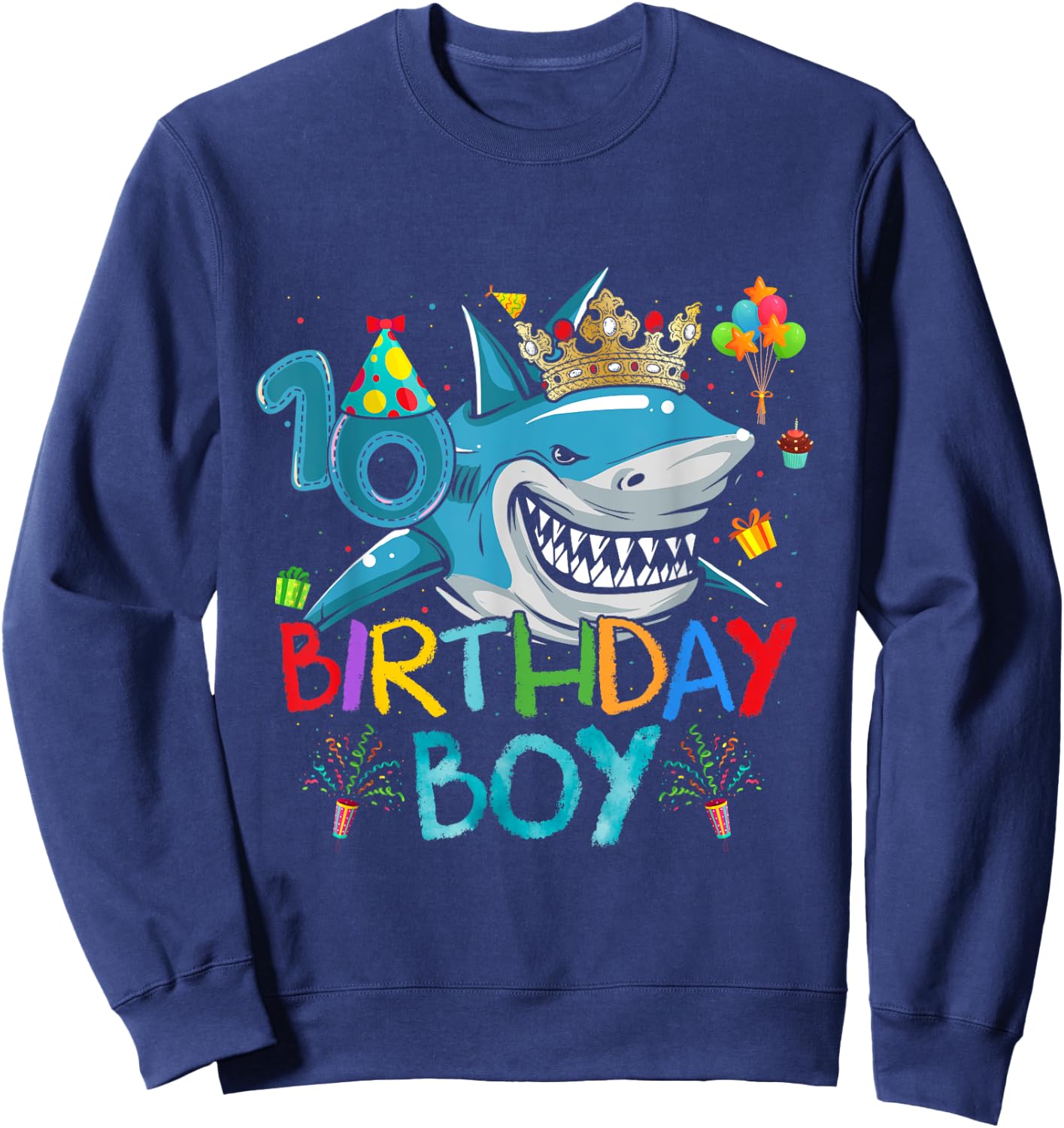 10th Birthday Shark Ocean Theme Party 10 Years Old For Boy Sweatshirt - Sweatshirt | Navy
