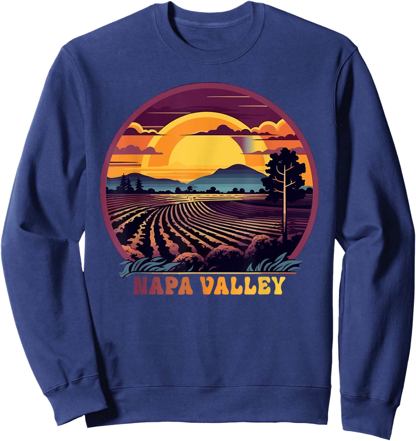 Napa Valley Vineyard Winery Vintage Retro Sunset Souvenir Sweatshirt - Sweatshirt | Navy