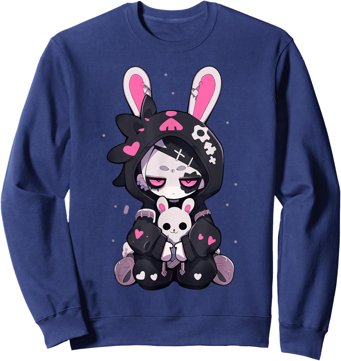Goth Bunny Anime Girl Cute E-Girl Gothic Outfit Grunge Sweatshirt - Sweatshirt | Navy