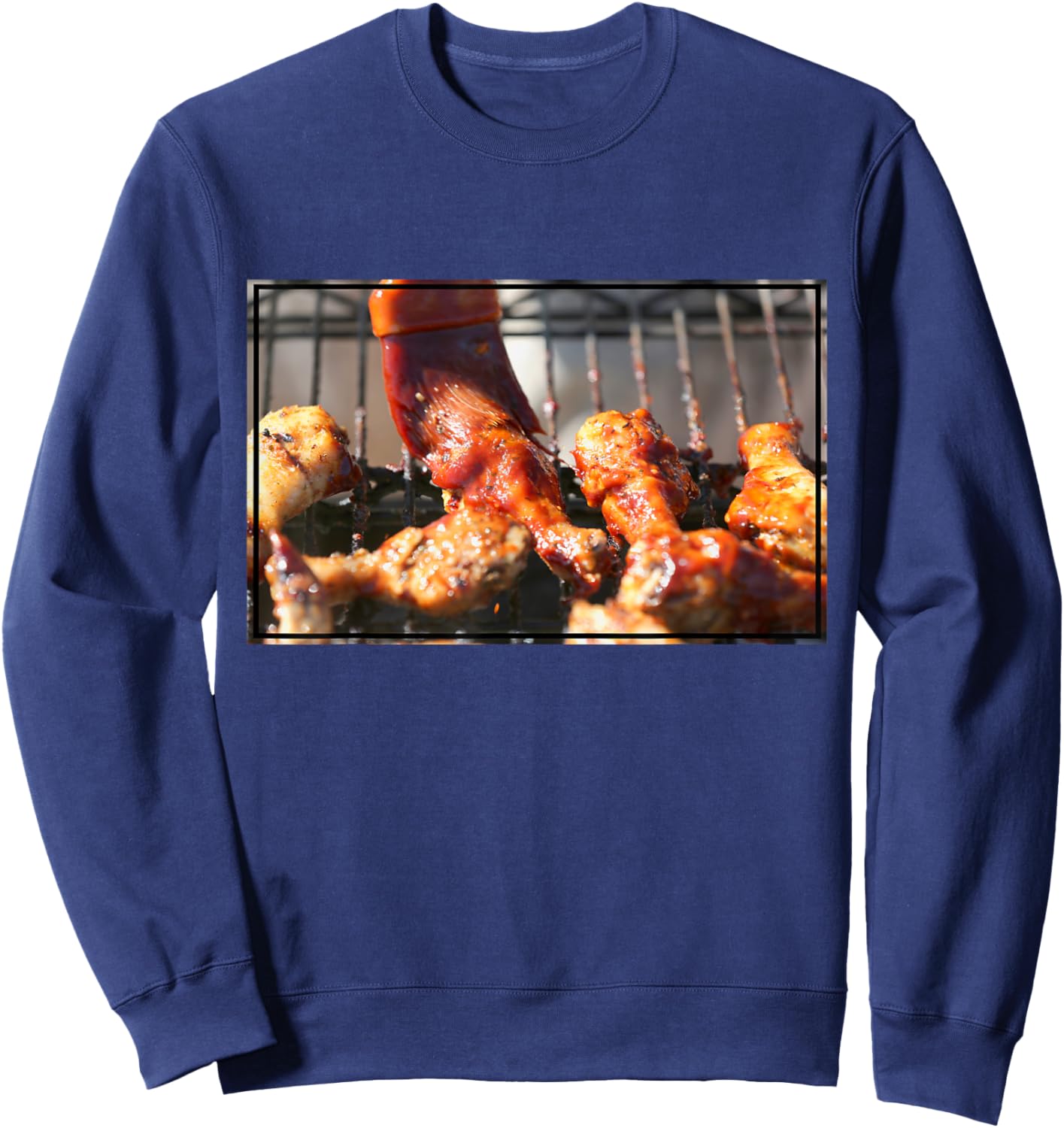 BBQ Chicken Wings on the Grill Photograph Sweatshirt - Sweatshirt | Navy