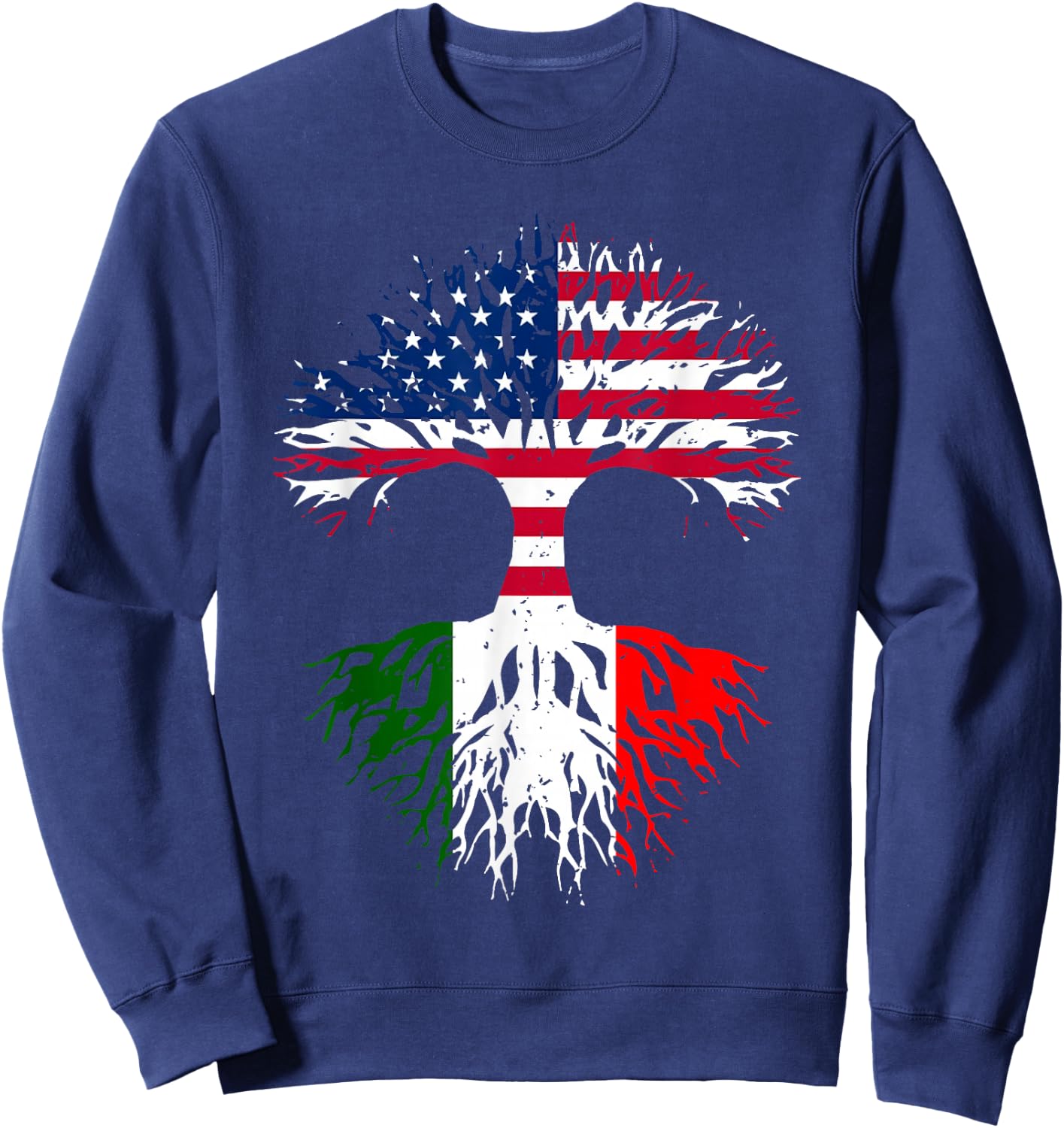 Italian Roots American Grown Tree USA Flag Funny Italy Flag Sweatshirt - Sweatshirt | Navy