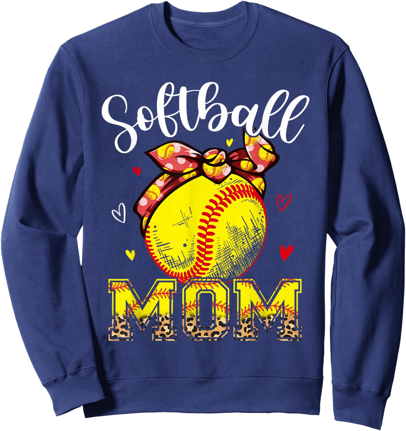 Softball Mom Headband Leopard Softball Ball Mothers Day Mama Sweatshirt - Sweatshirt | Navy