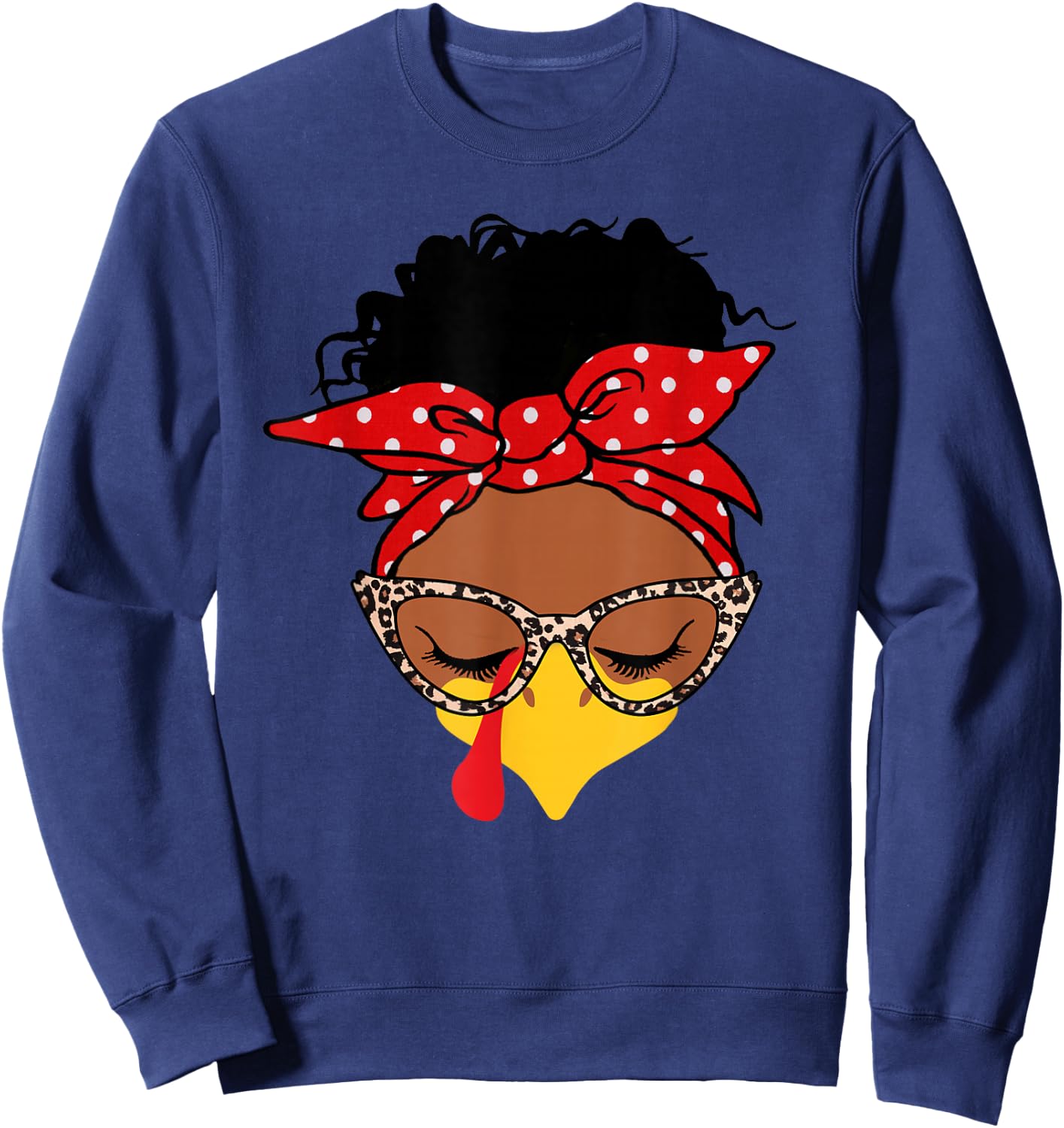melanin messy bun Face Turkey funny Thanksgiving Sweatshirt - Sweatshirt | Navy