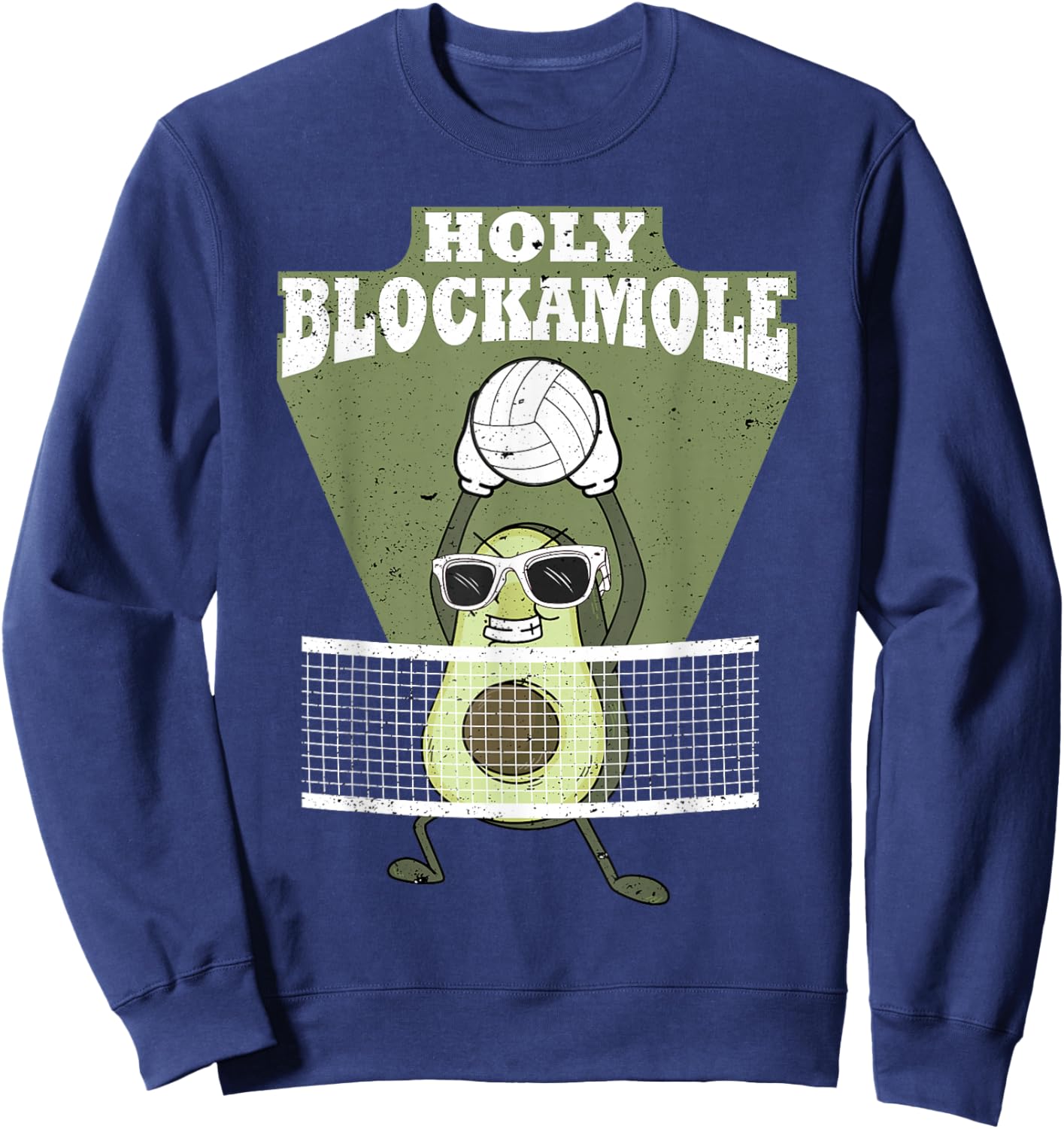 Holy Blockamole Volleyball Avocado Men Women Funny Sweatshirt - Sweatshirt | Navy