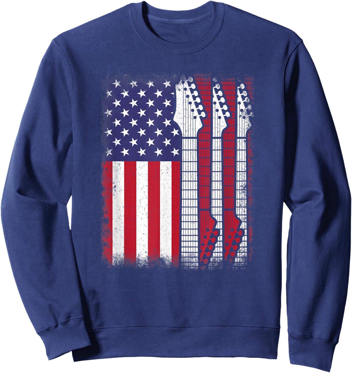 American Flag Electric Guitar Bass Guitarist Rock Music Men Sweatshirt - Sweatshirt | Navy