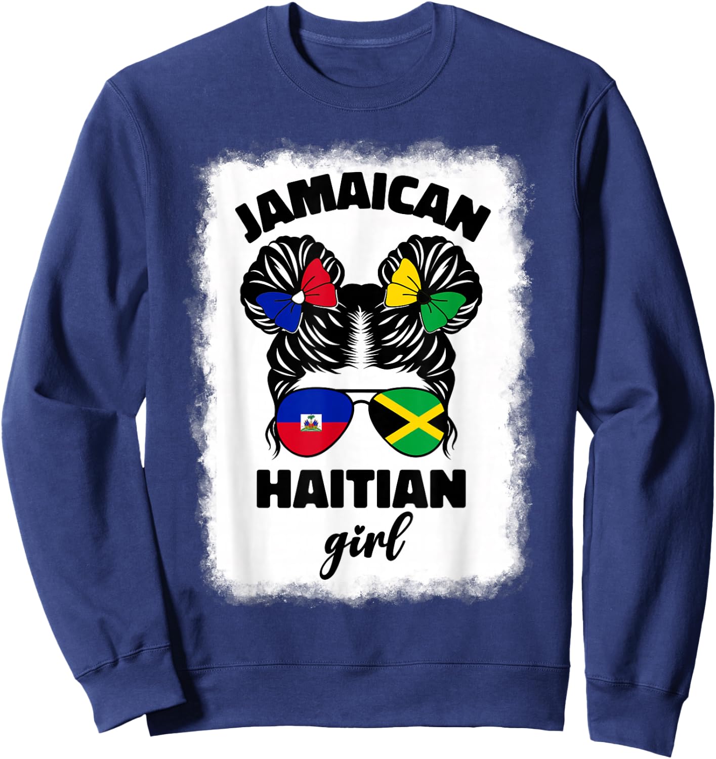 Half Jamaican Haitian Jamaica Flag Haiti Ayiti Kids Girls Sweatshirt - Sweatshirt | Navy