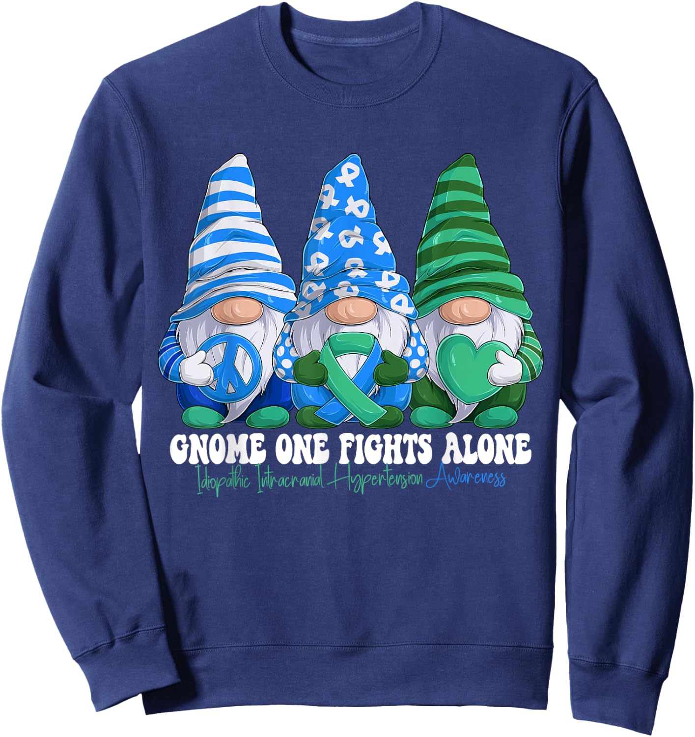 Funny Gnomies Idiopathic Intracranial Hypertension Awareness Sweatshirt - Sweatshirt | Navy