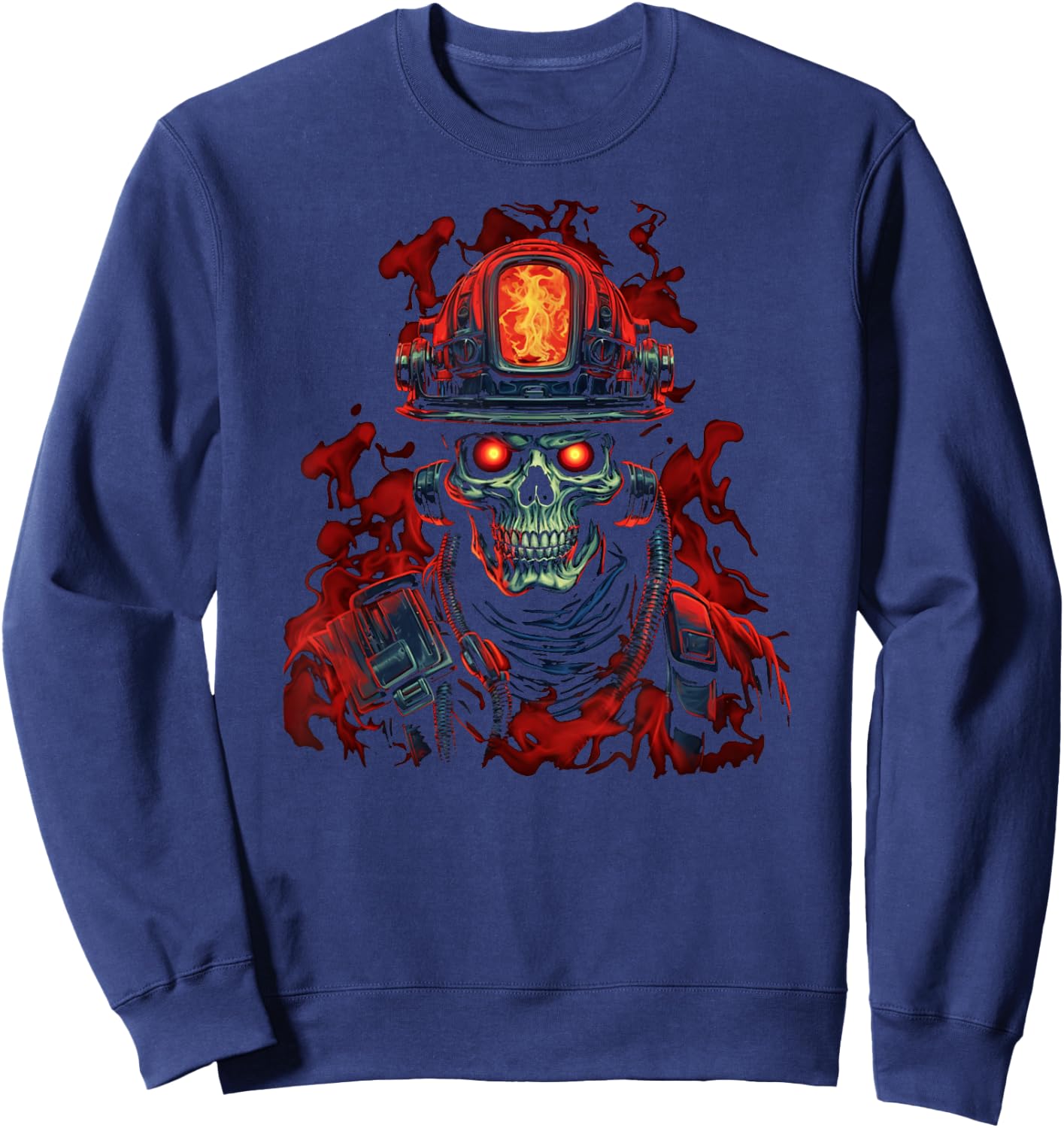 Firefighter Skeleton Skull Vintage Fire Sweatshirt - Sweatshirt | Navy