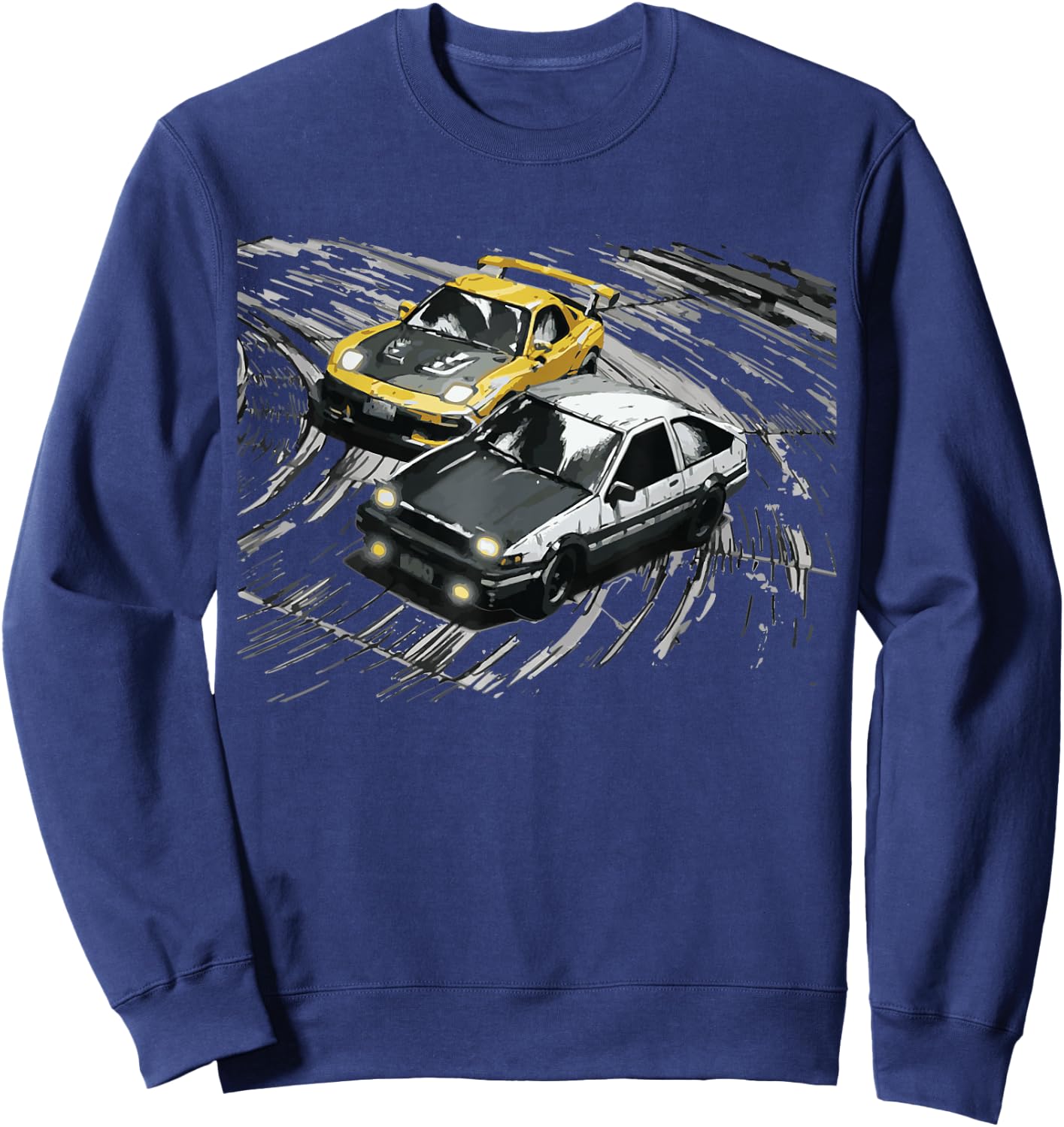 JDM Car Street Drift Race - 86 VS FD Anime Style Sweatshirt - Sweatshirt | Navy