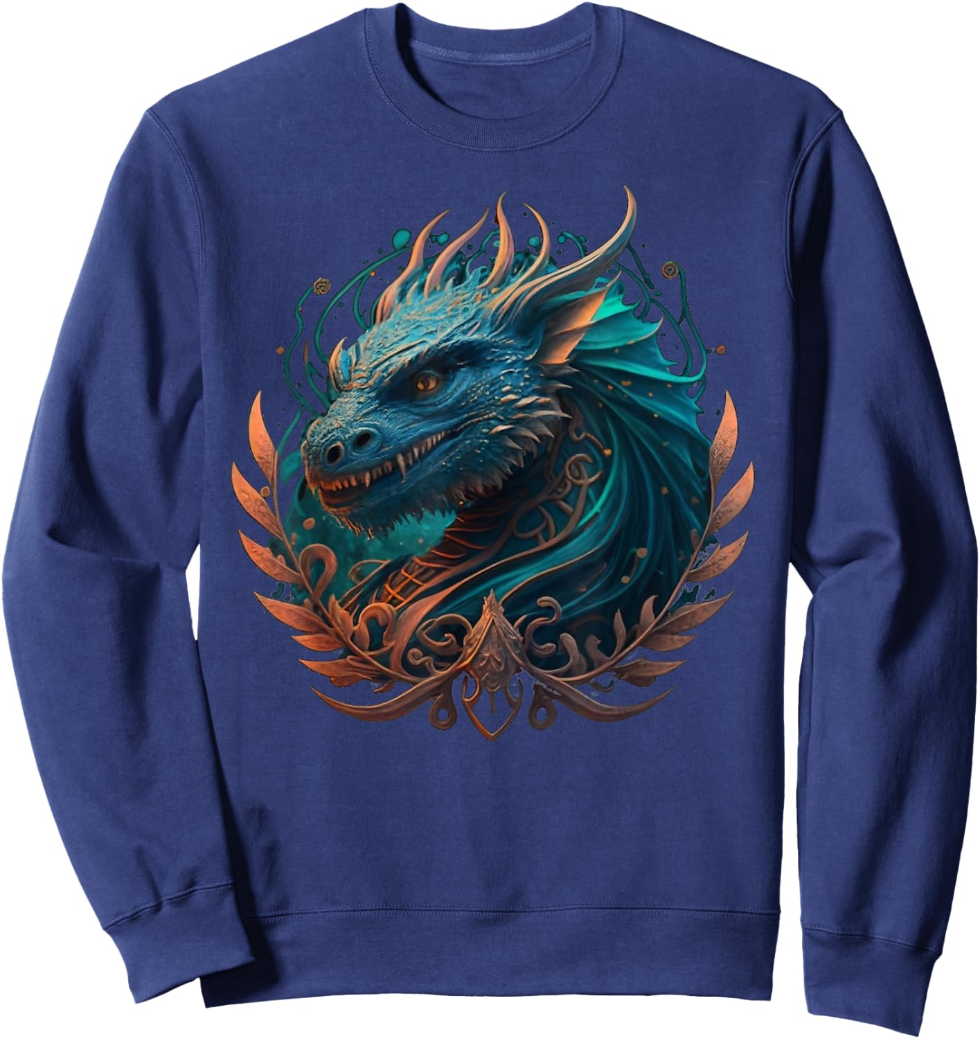 Mystical dragons head with curlicues in turquoise, drawing Sweatshirt - Sweatshirt | Navy