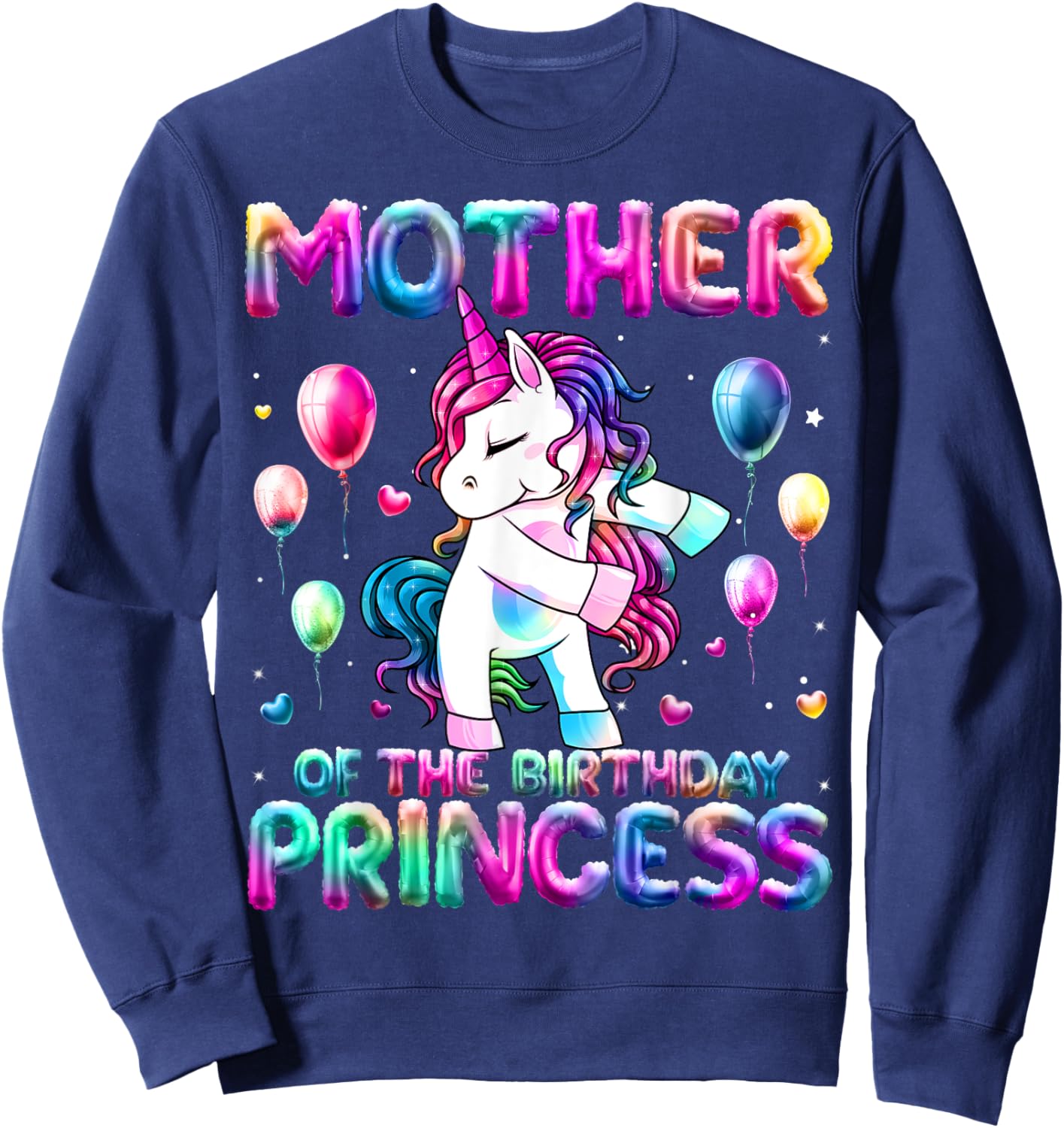 Mother of the Birthday Princess Girl Flossing Unicorn Mom Sweatshirt - Sweatshirt | Navy