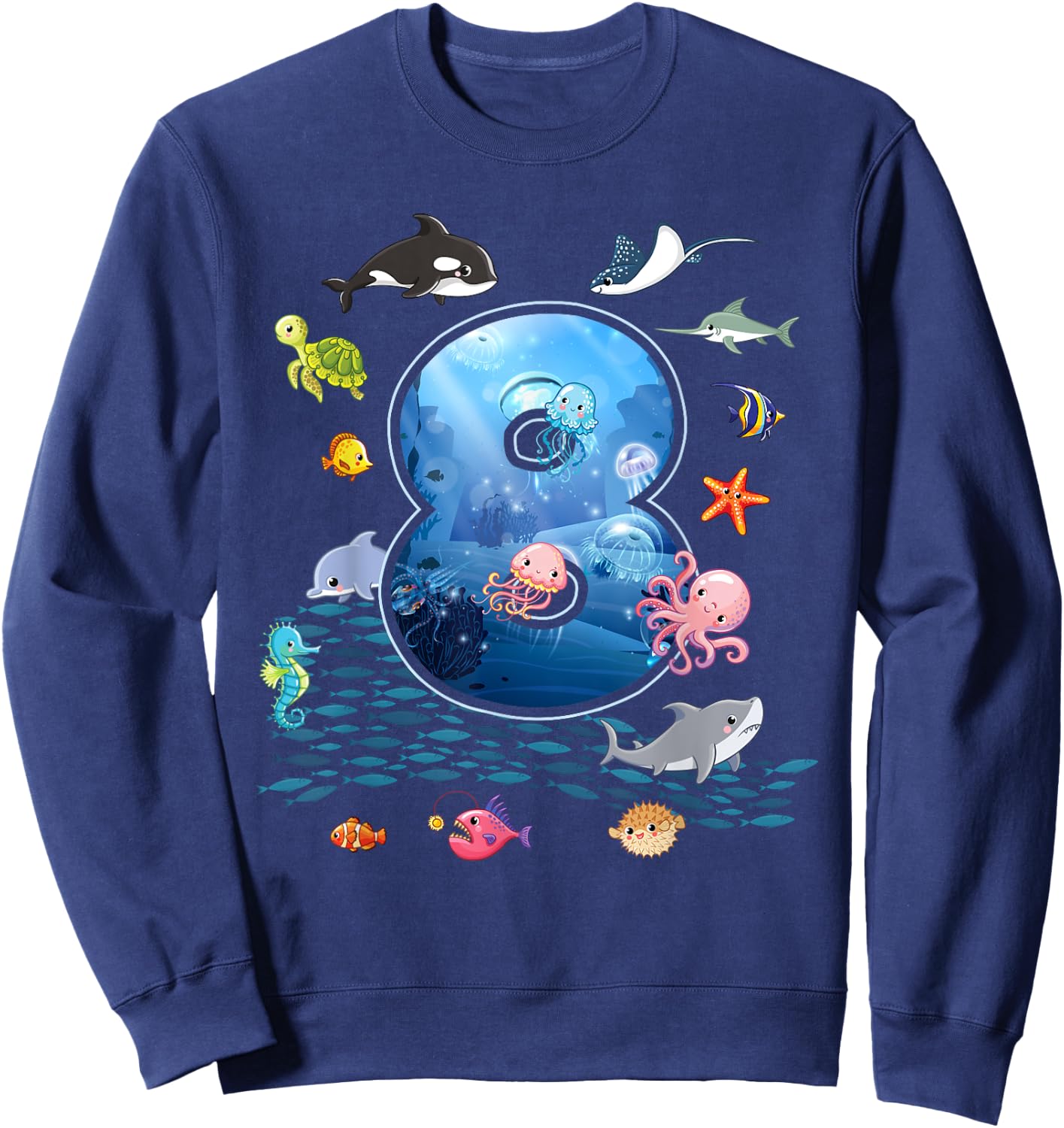 8th Birthday Aquarium Sea Aquatic Animals Lover Boys Girls Sweatshirt - Sweatshirt | Navy